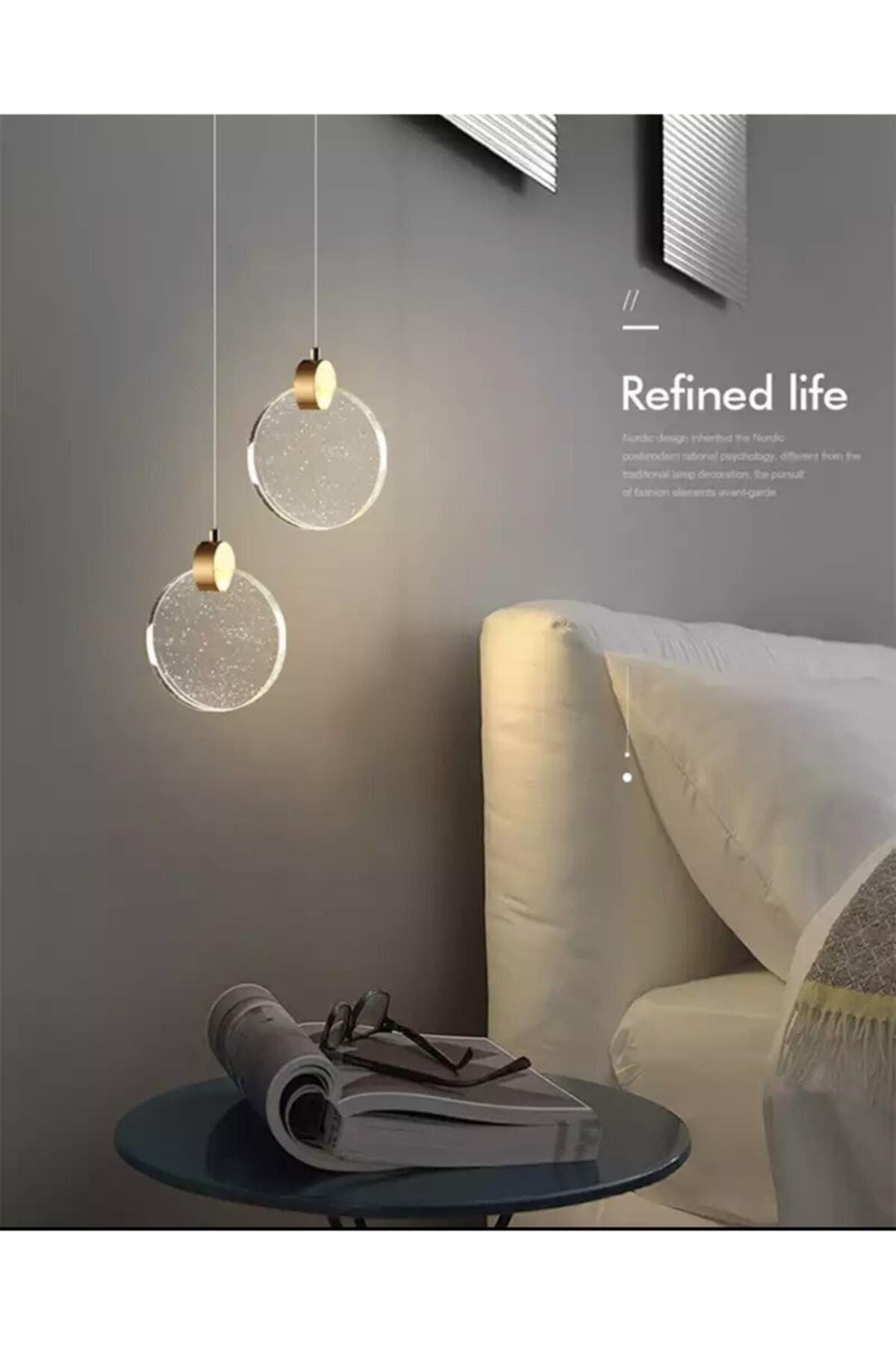 Modern Elegance Luxury Tekli Sarkıt Kristal Camlı Led Avize Gold Sarı Ledli Avize