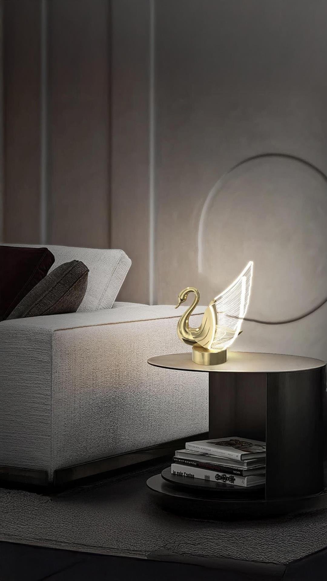 Modern Exclusive Luxury Kuğu Abajur Swan Masa Lambası Gold Sarı Gün Işığı