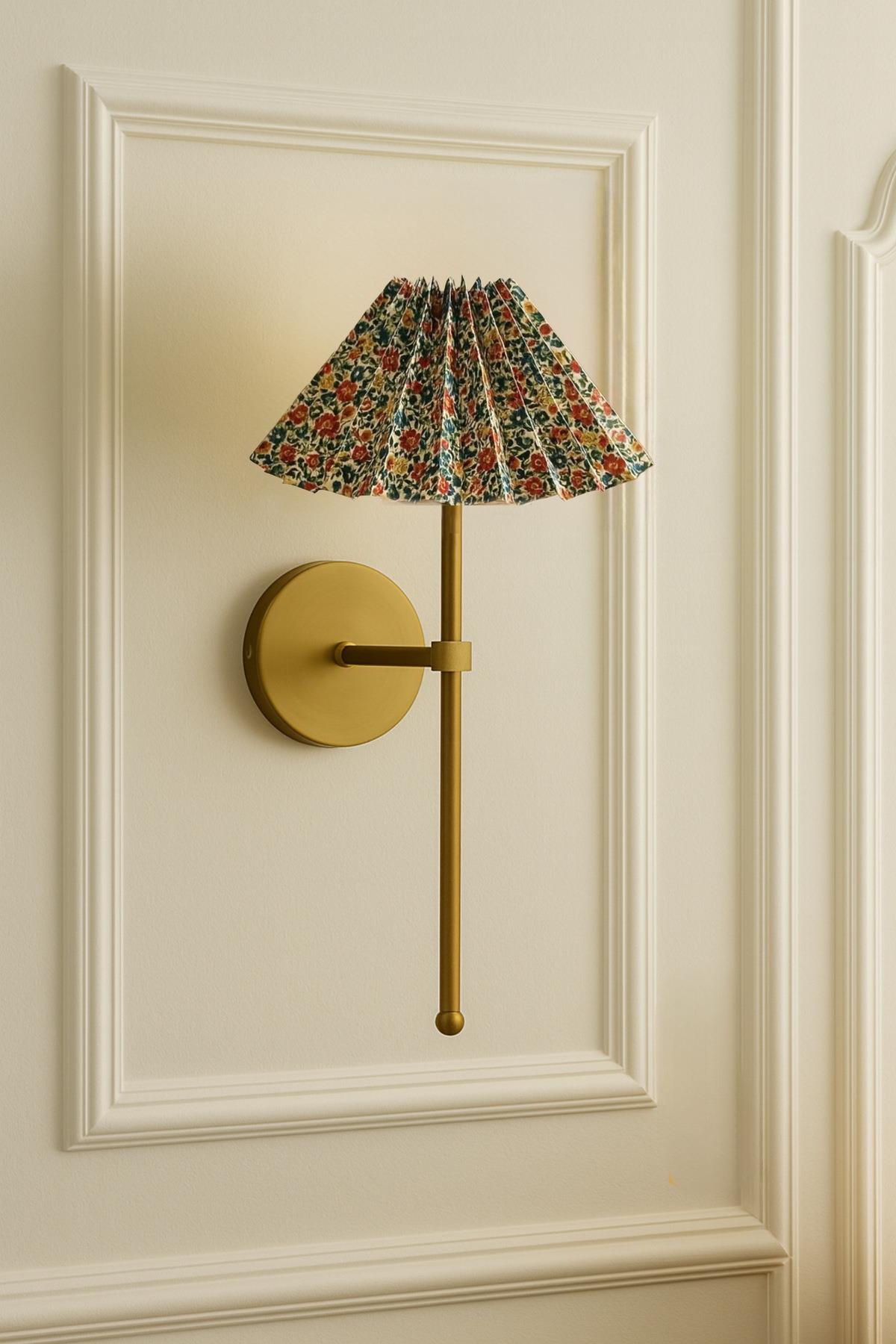 Modern Flower Pileli Çiçek Desenli Umbrella Abajur Duvar Aplik Elektrikli Eskitme Gold Sarı