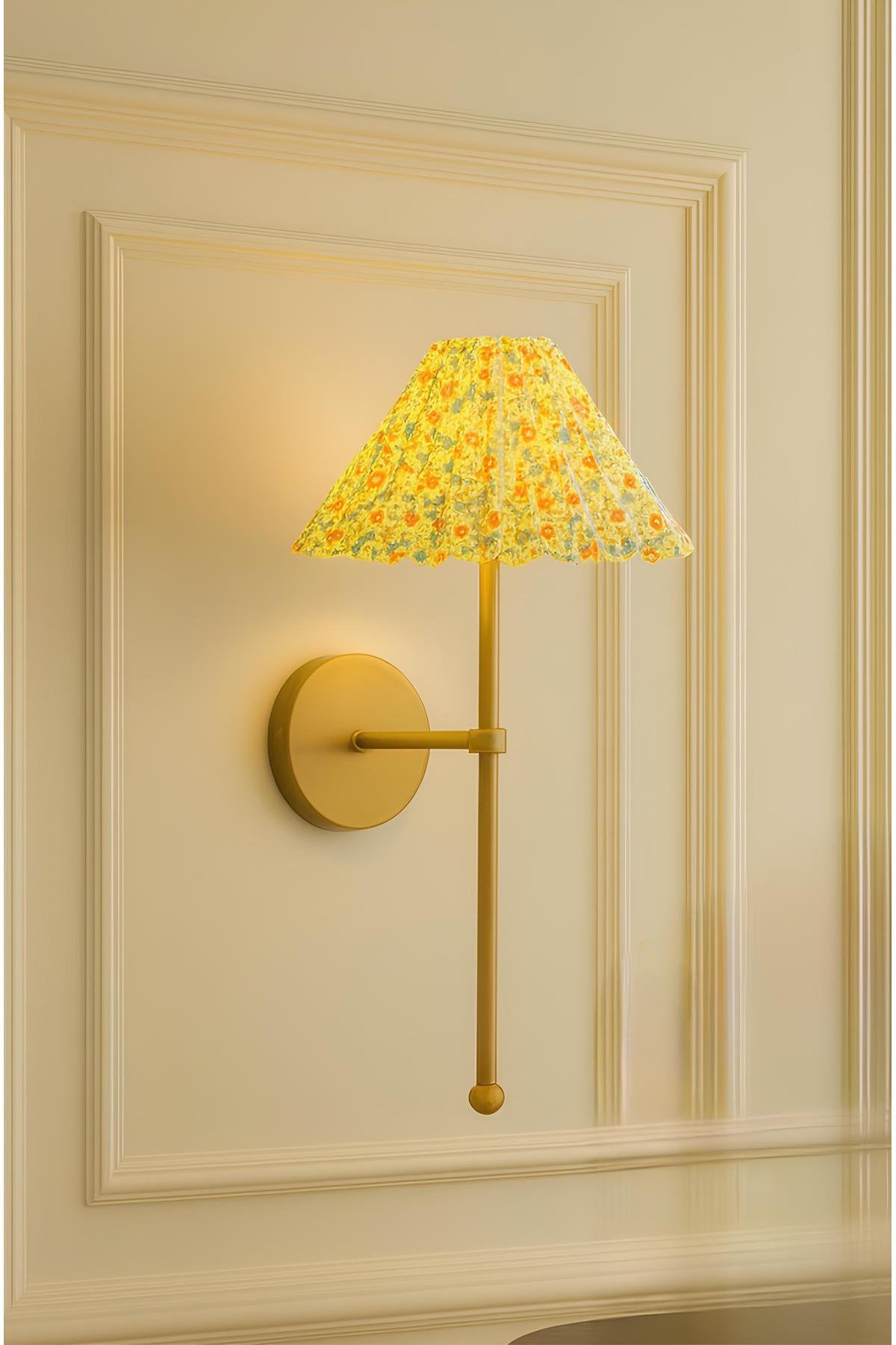 Modern Flower Pileli Çiçek Desenli Umbrella Abajur Duvar Aplik Elektrikli Eskitme Gold Sarı