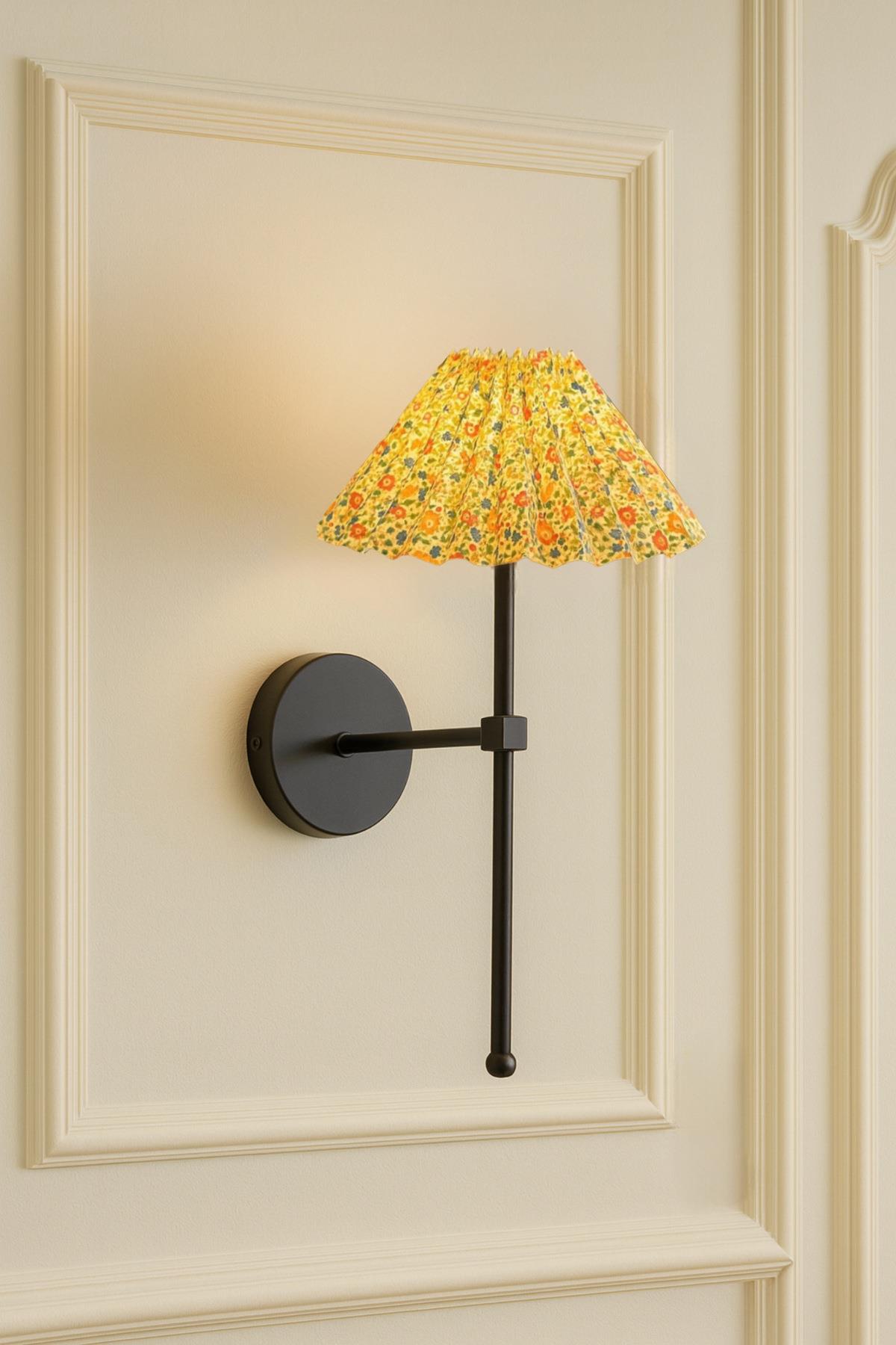 Modern Flower Pileli Çiçek Desenli Umbrella Abajur Duvar Aplik Elektrikli Eskitme Gold Sarı