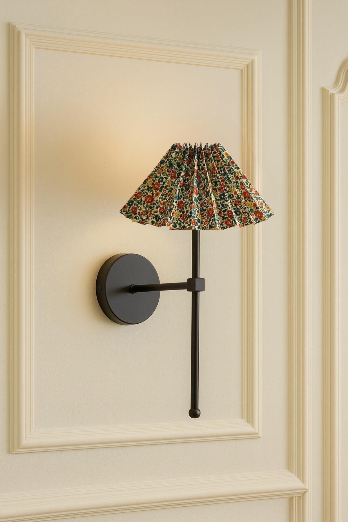 Modern Flower Pileli Çiçek Desenli Umbrella Abajur Duvar Aplik Elektrikli Eskitme Gold Sarı