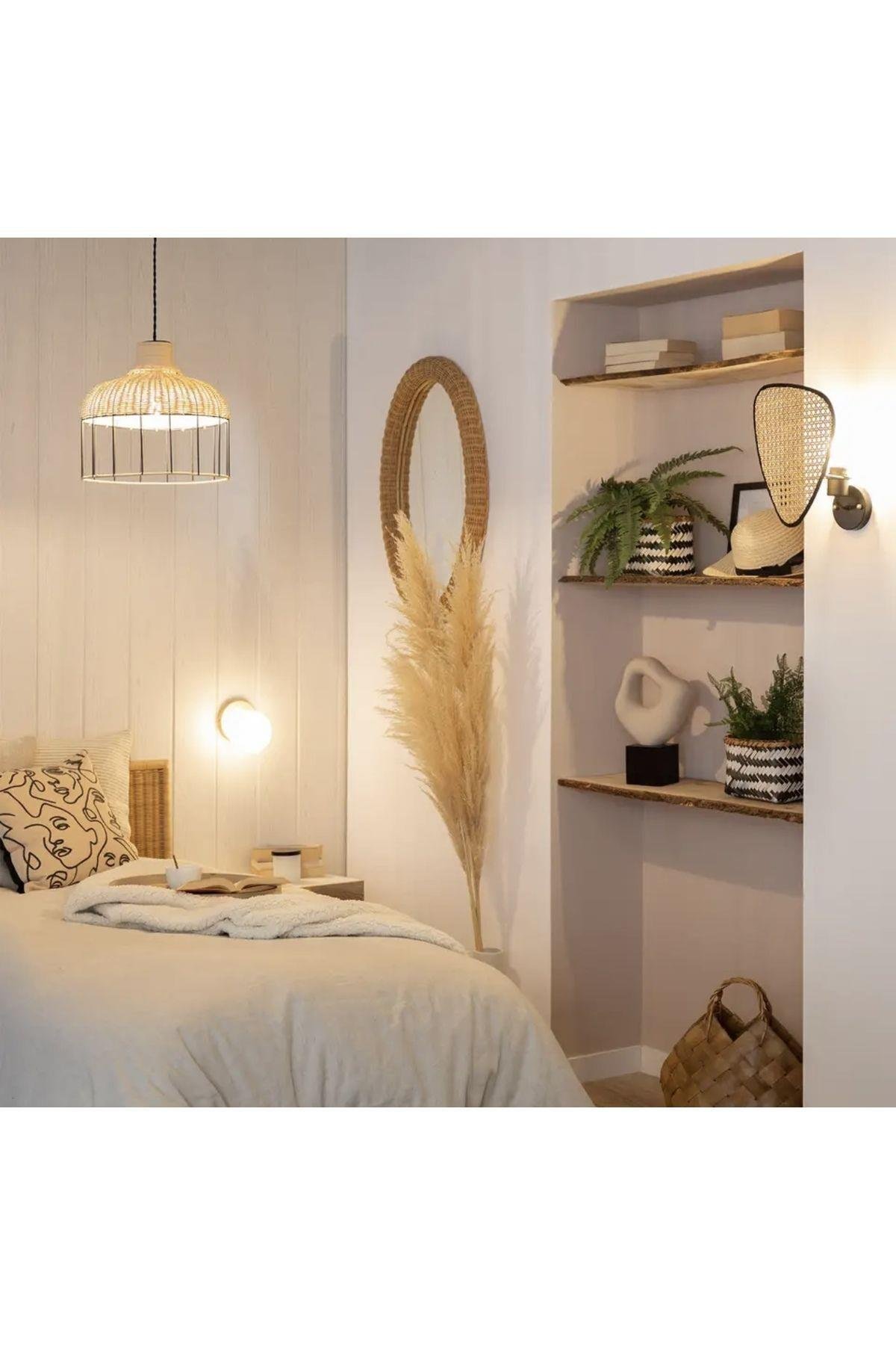 Modern Hasır Kablosuz Tak Çalıştır Ledli Pilli Aplik Hazeran Hasır Aplik