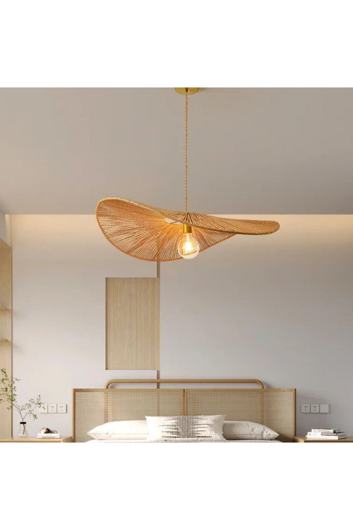 Modern İskandinav Bohem El Yapımı Hasır İp Sarkıt Avize 50 Cm