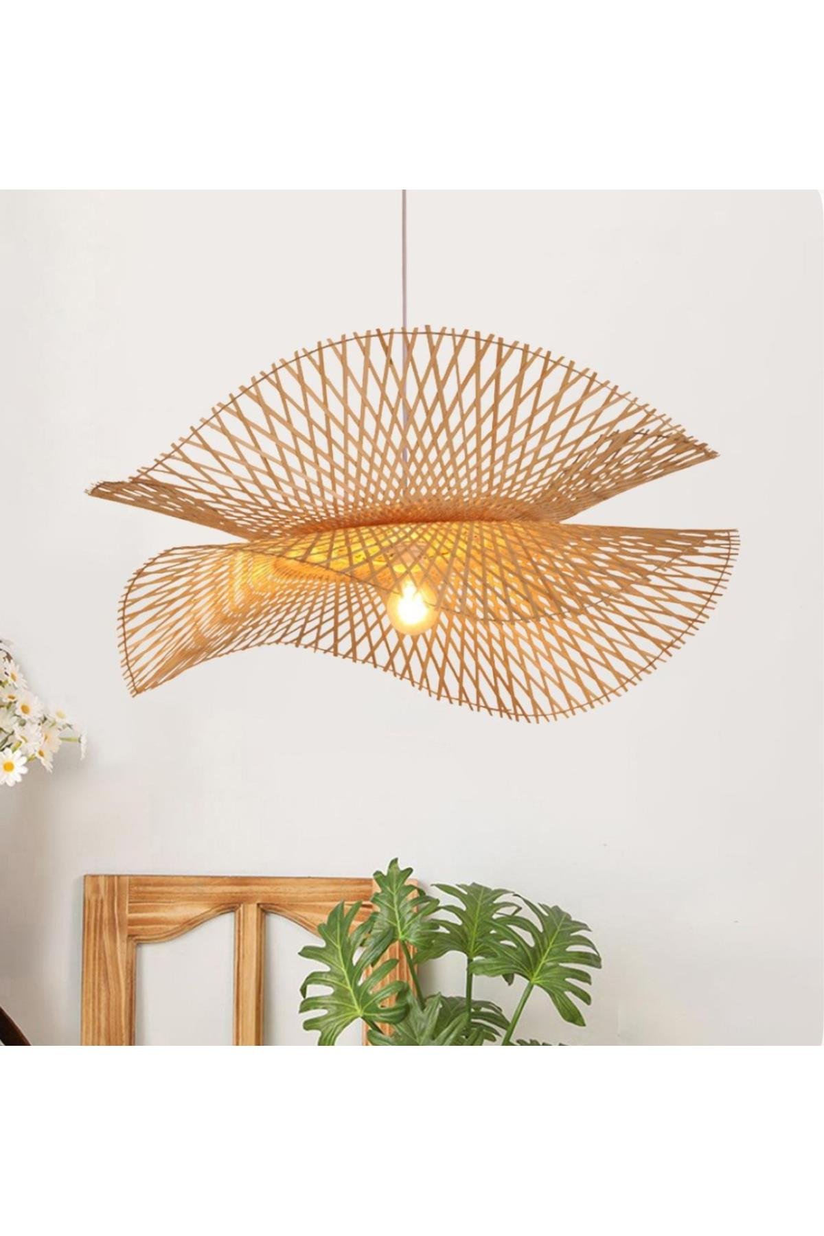 Modern İskandinav El Yapımı Bohem Hasır Sarkıt Rattan Avize