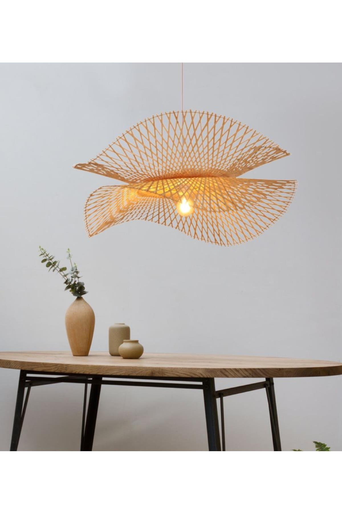 Modern İskandinav El Yapımı Bohem Hasır Sarkıt Rattan Avize