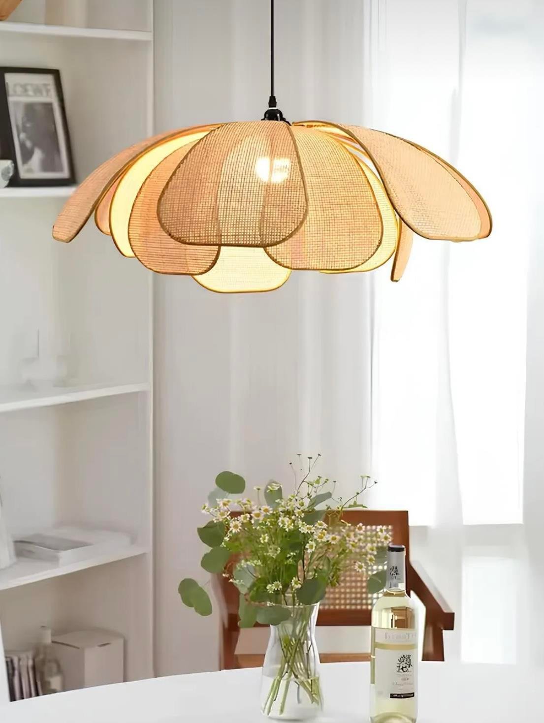 Modern Iskandinav Tasarım Bohem Rose Çiçek Sarkıt Avize Hazeran Hasır Avize Rattan Salon Avizesi