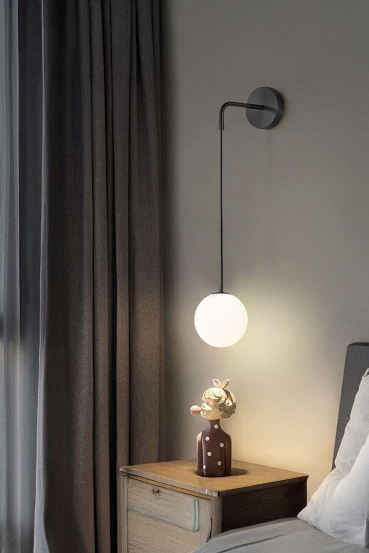 Modern Jerry Duvar Sarkıt Pilli Aplik Glop Beyaz Camlı Aplik Kablosuz Tak Çalıştır Siyah