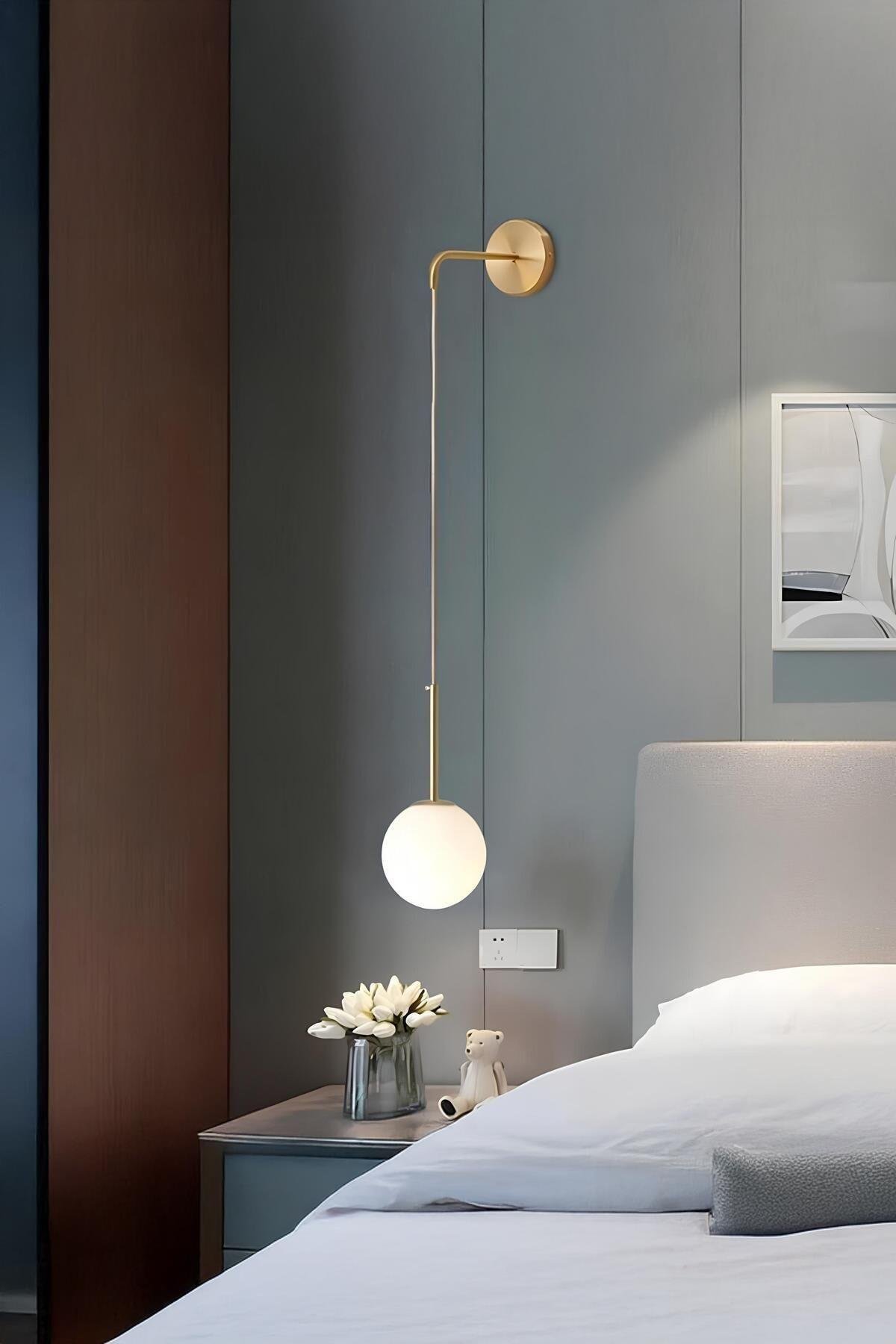 Modern Jerry Duvar Sarkıt Pilli Aplik Glop Beyaz Camlı Aplik Kablosuz Tak Çalıştır Eskitme Gold Sarı