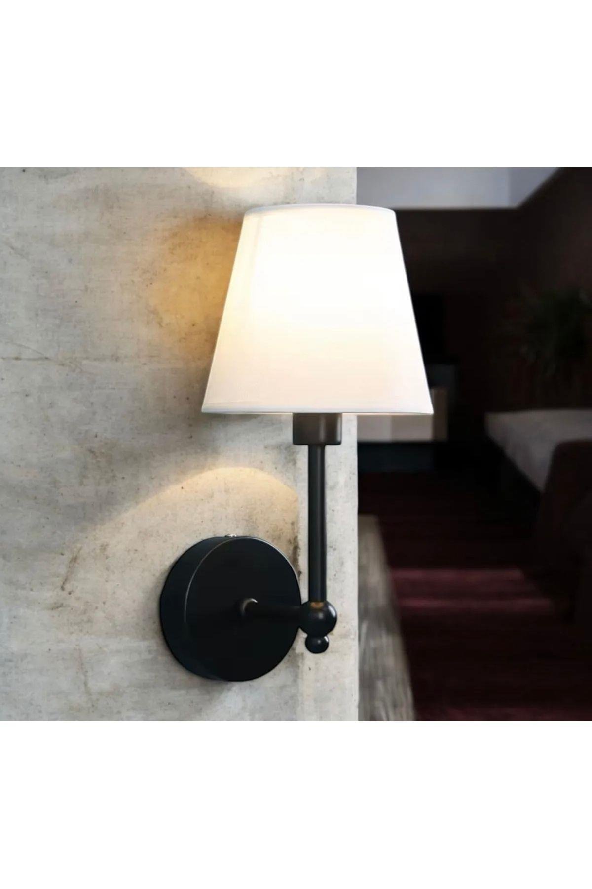 Modern Kablosuz Duvar Aplik Lampe Pilli Aplik Mat Siyah Pil İle Çalışır Krem Abajur