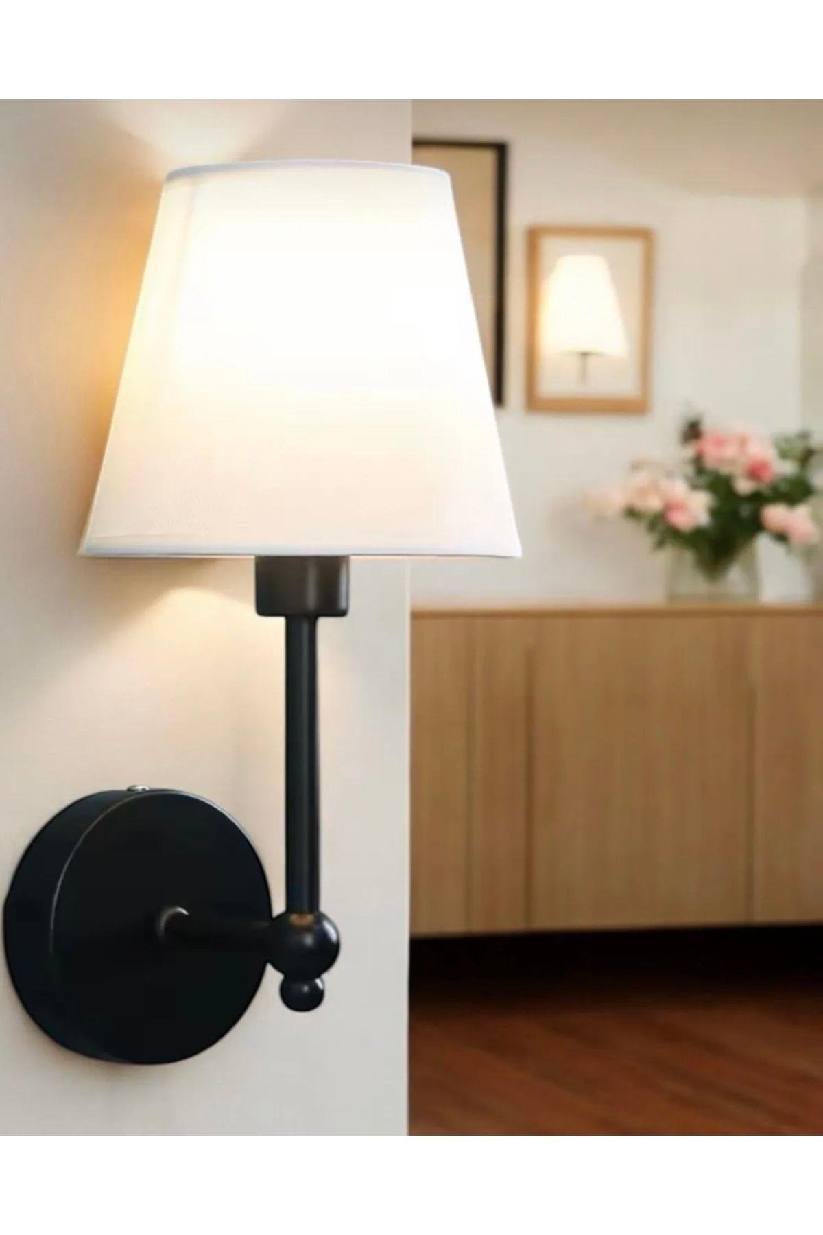 Modern Kablosuz Duvar Aplik Lampe Pilli Aplik Mat Siyah Pil İle Çalışır Krem Abajur