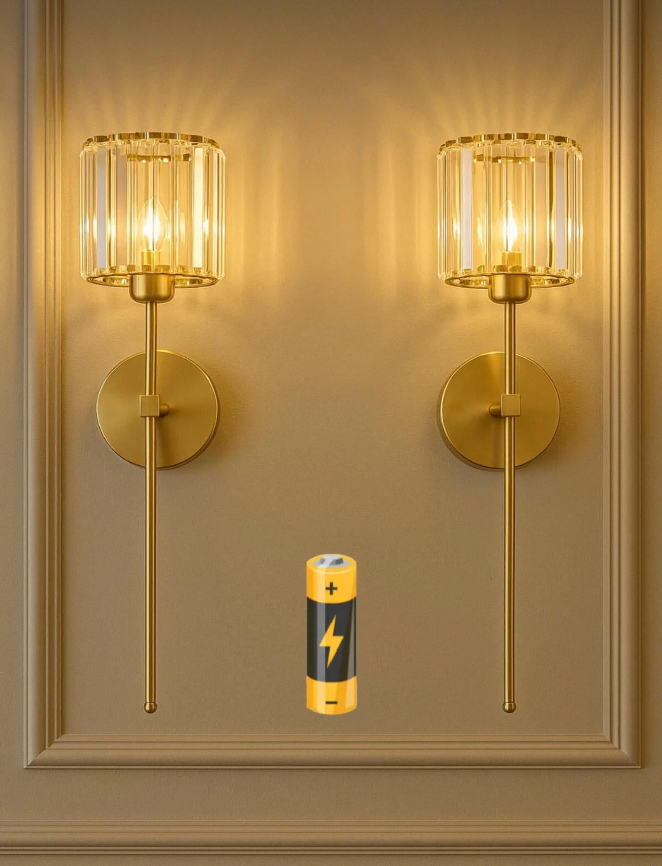 Modern Kristal Taşlı 1 Adet Kablosuz Pilli Aplik Aç Kapa Butonlu Tak Çalıştır Eskitme Gold