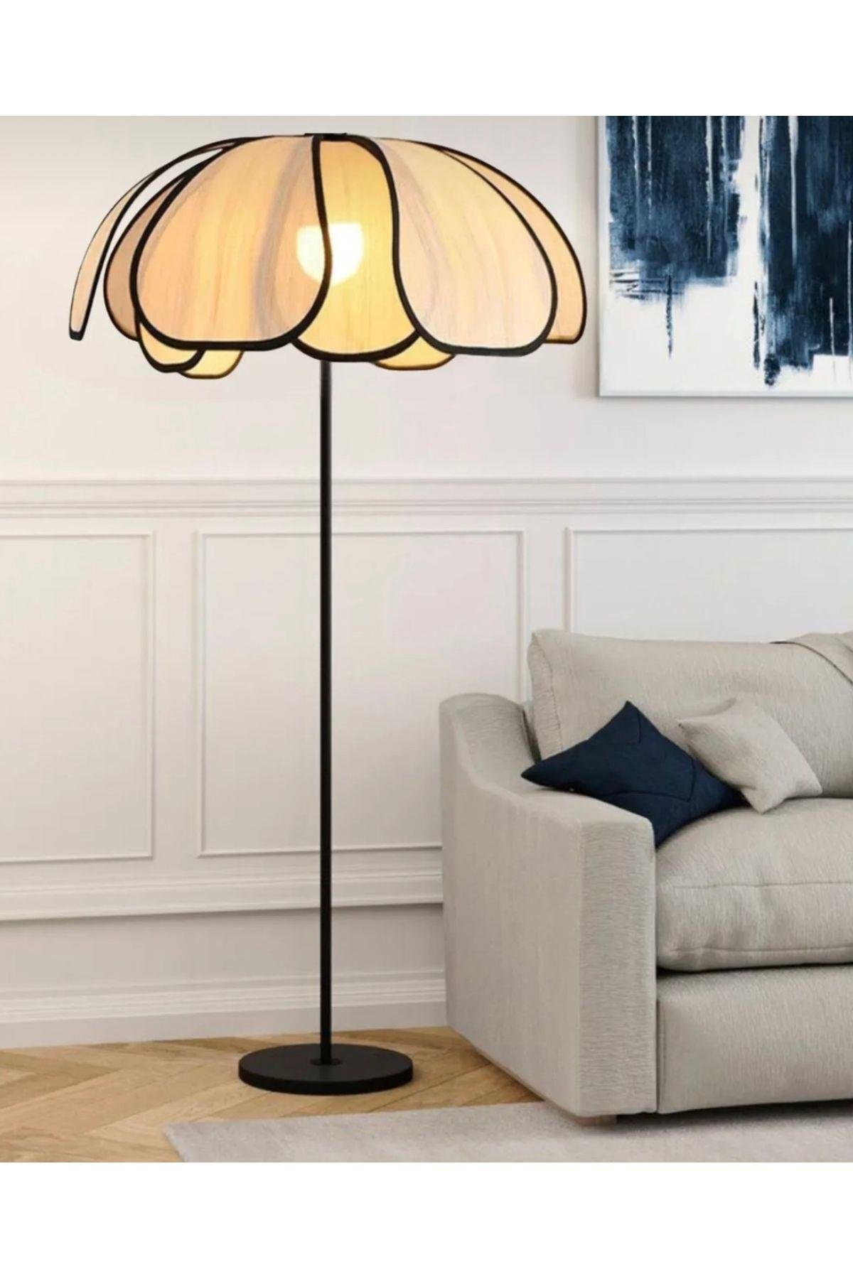 Modern Lambader İskandinav Boheme Jumeria Burenze Dekoratif Lambader Metal Gövde Ekru Kumaş Abajur