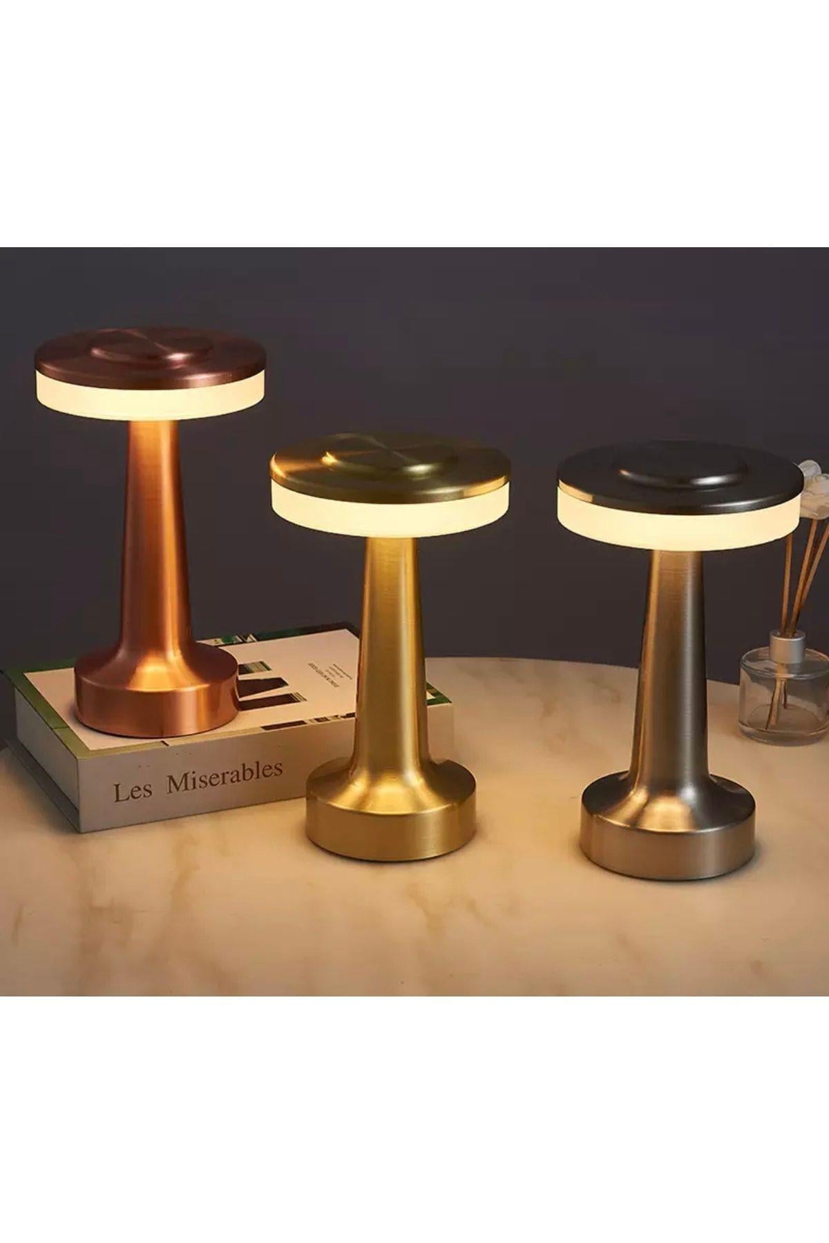 Modern Led Abajur Masa Lambası Dokunmatik 6 Mod Kademeli Şarjlı Bakır Bronz