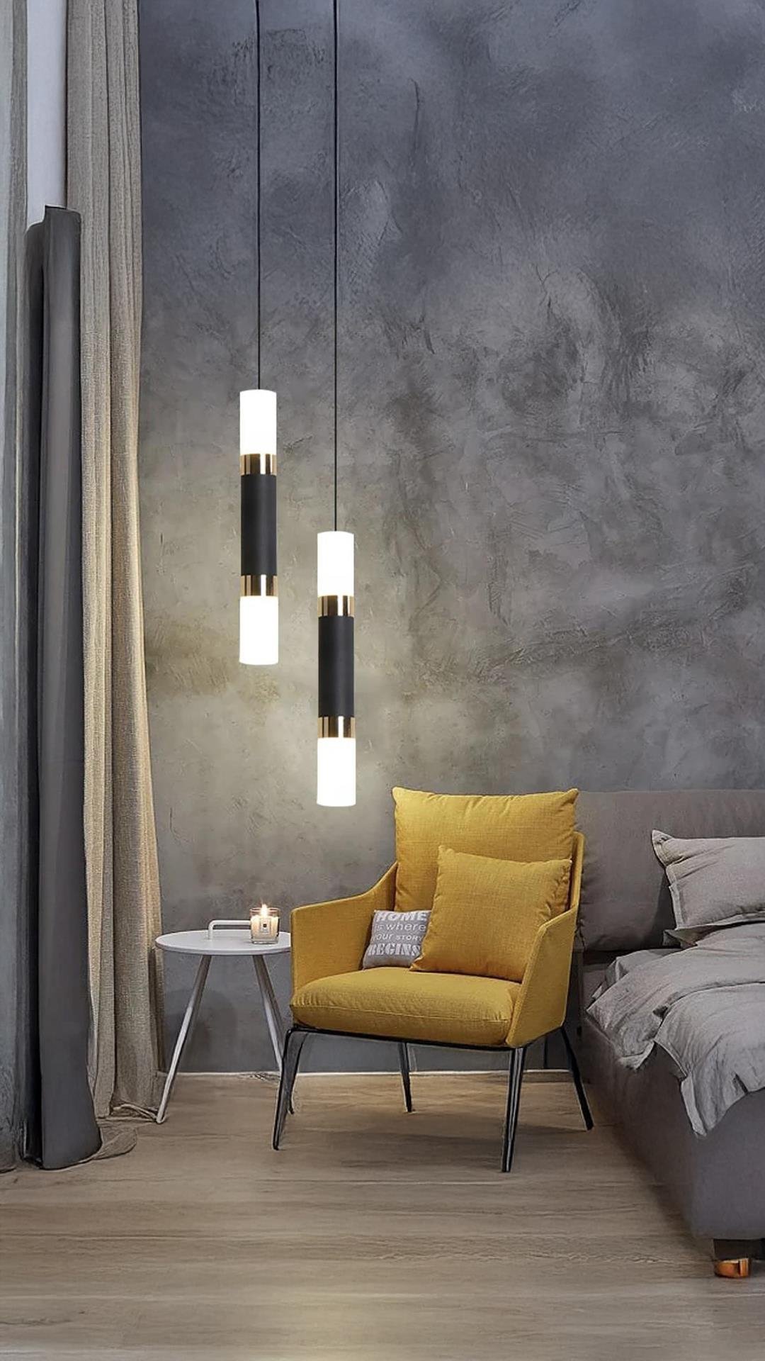 Modern Led Avize Tekli Sarkıt Avize Premium Gold ve Siyah Gövde Gün Işığı Led