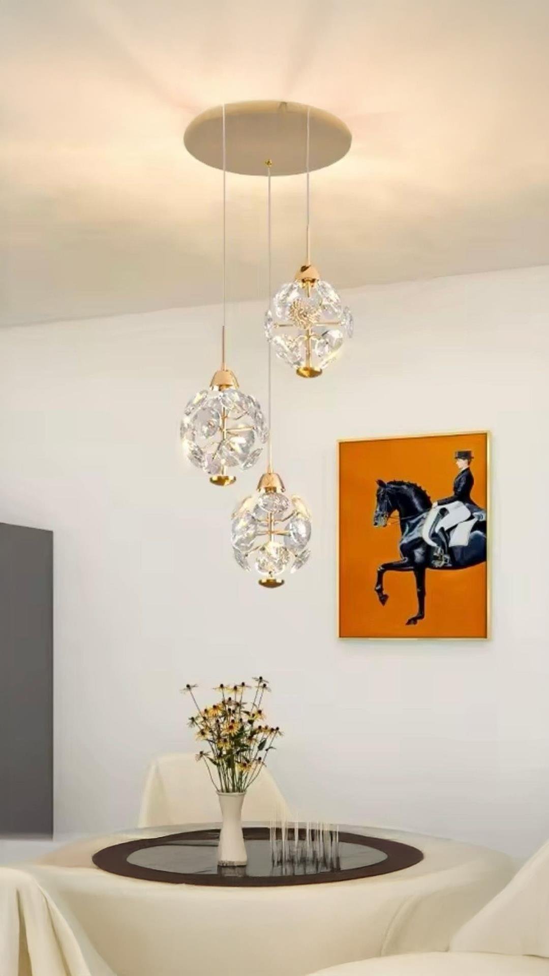 Modern Led Sarkıt Avize French Gold Kristal Taşlar Şık Görsellilk Katar 3 lü