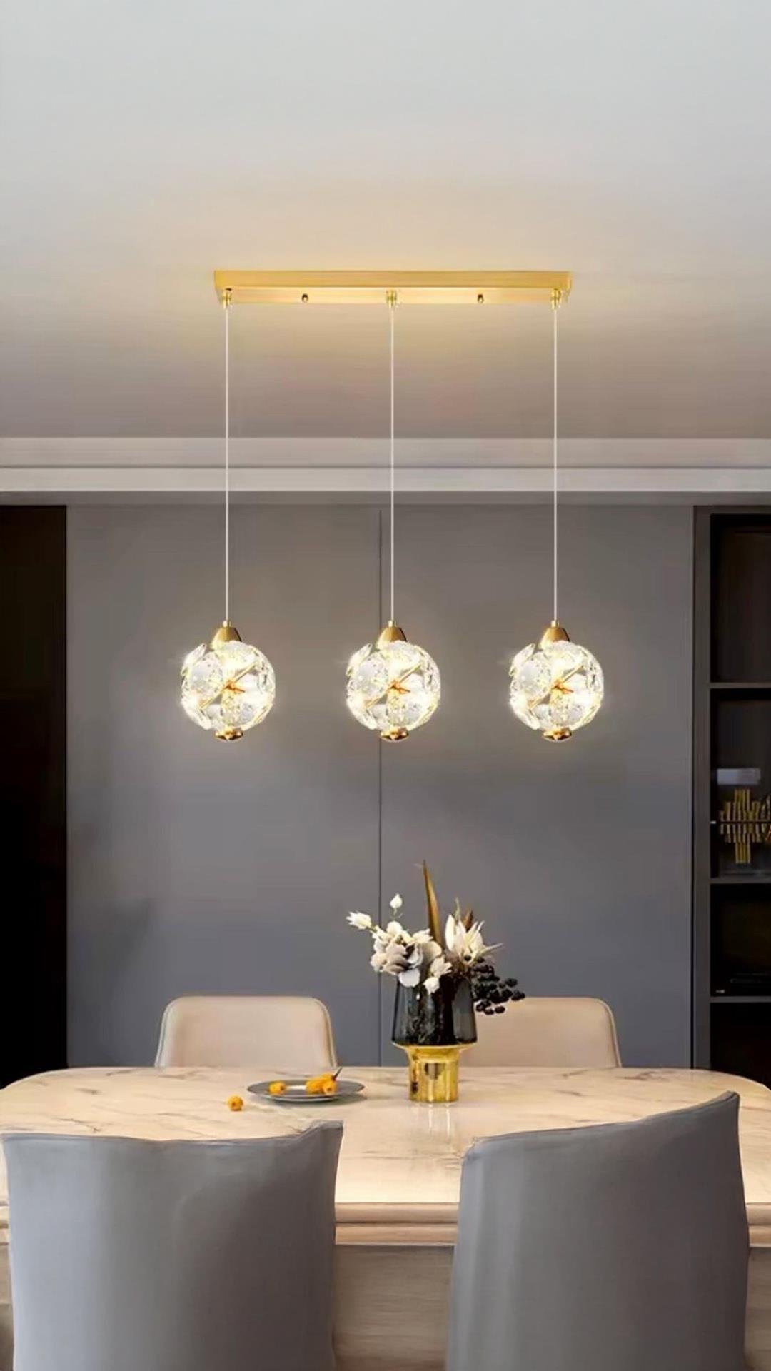 Modern Led Sarkıt Avize French Gold Kristal Taşlar Şık Görsellilk Katar 3 lü