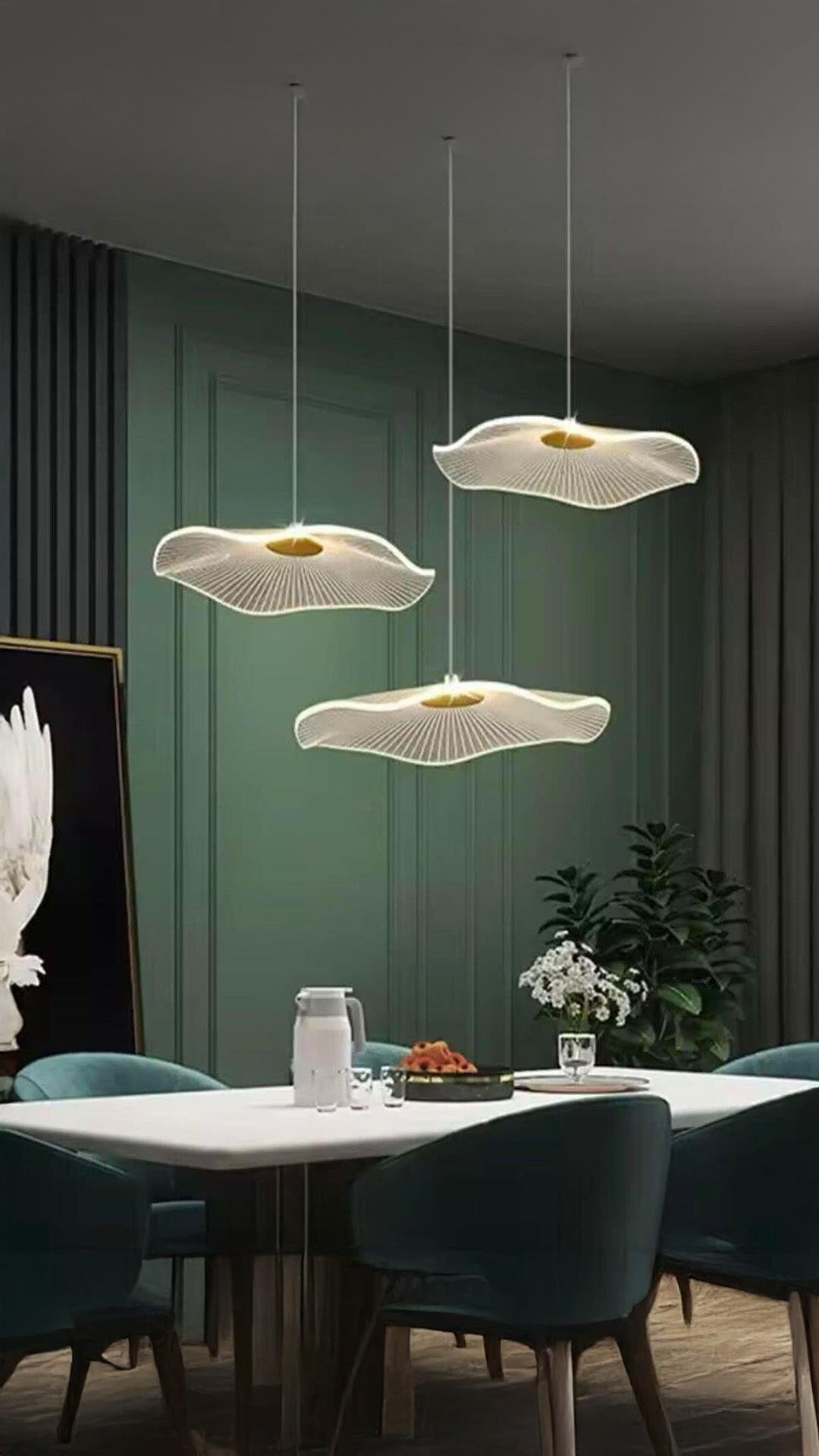 Modern Lotus Sarkıt Avize 3 lü Sarkıt Avize French Gold Sarı Power Led Avize Warm White Gün Işığı