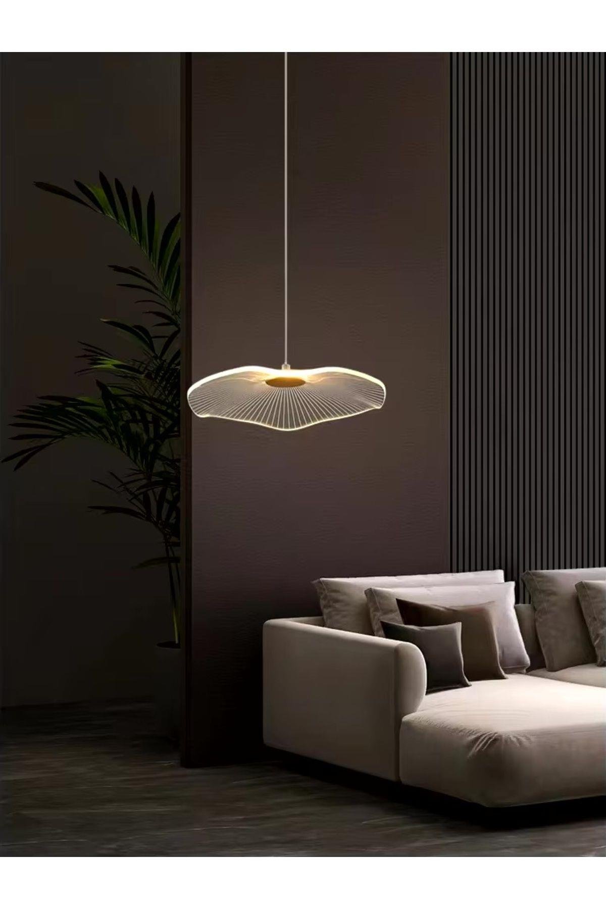Modern Lotus Tekli Sarkıt Avize French Gold Sarı Power Led Avize Warm White