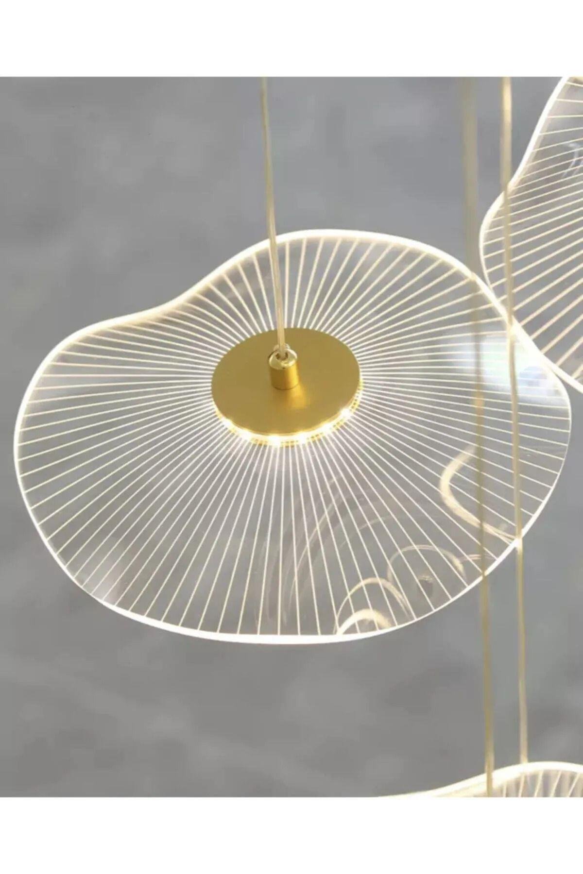 Modern Lotus Tekli Sarkıt Avize French Gold Sarı Power Led Avize Warm White