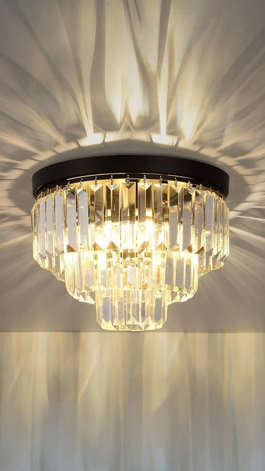 Modern Lüks Kristal Taşlı Salon Mutfak Oturma Odası Avize Siyah 30 Cm Çap