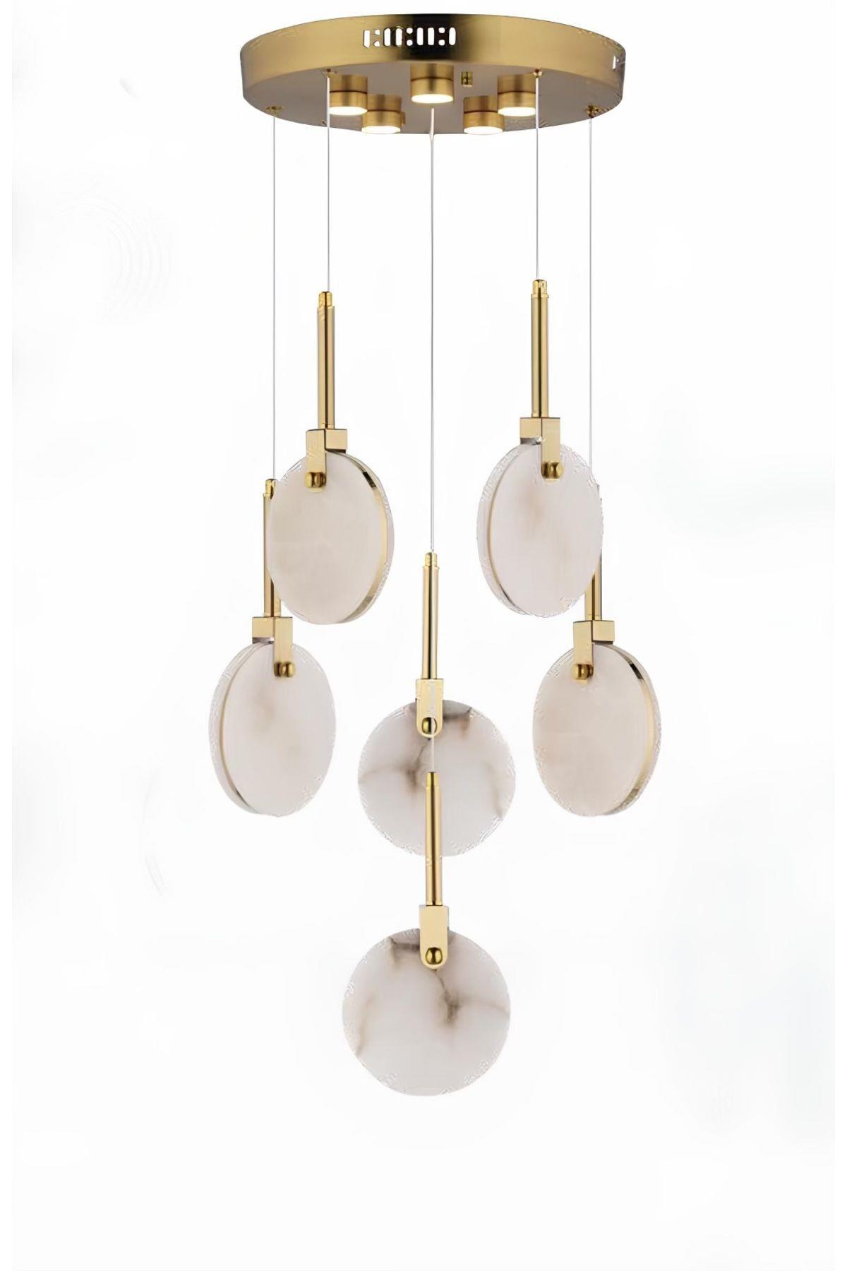 Modern Lüks Tasarım Marble Lighting Sarkıt Dörtlü Mermer Avize Eskitme Gold