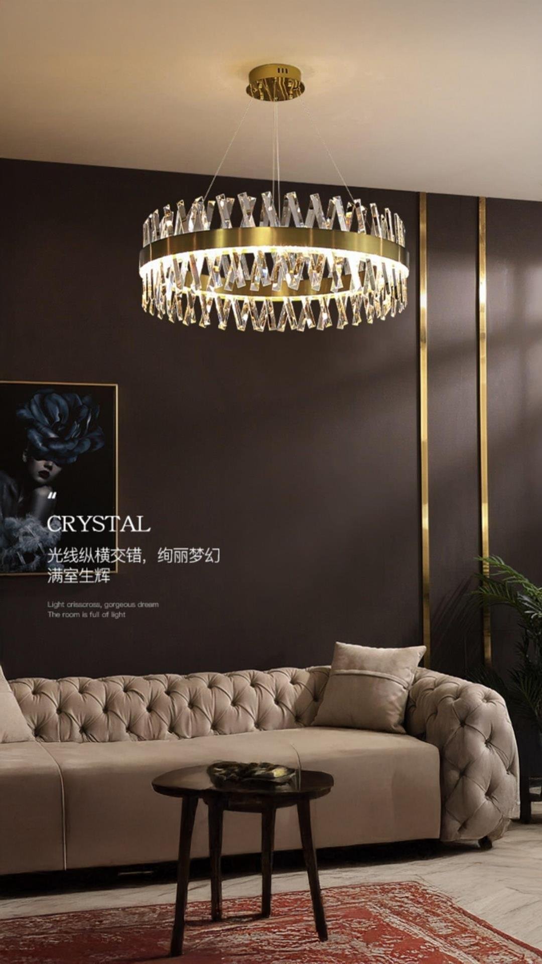 Modern Luxury Kristal Avize Kristal Taşlı Power Led Avize Bronz 50'lik