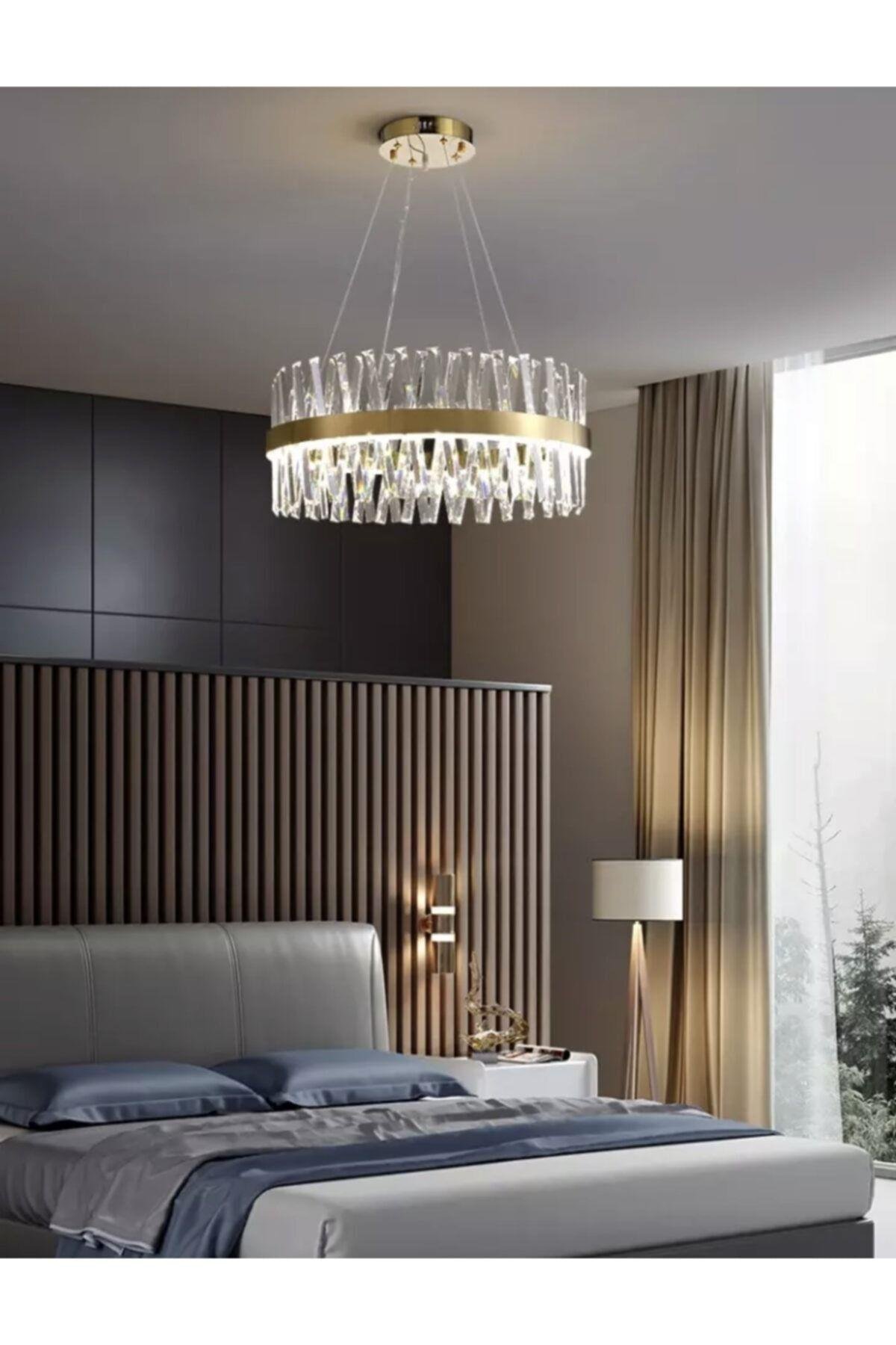 Modern Luxury Kristal Avize Kristal Taşlı Power Led Avize Bronz 50'lik