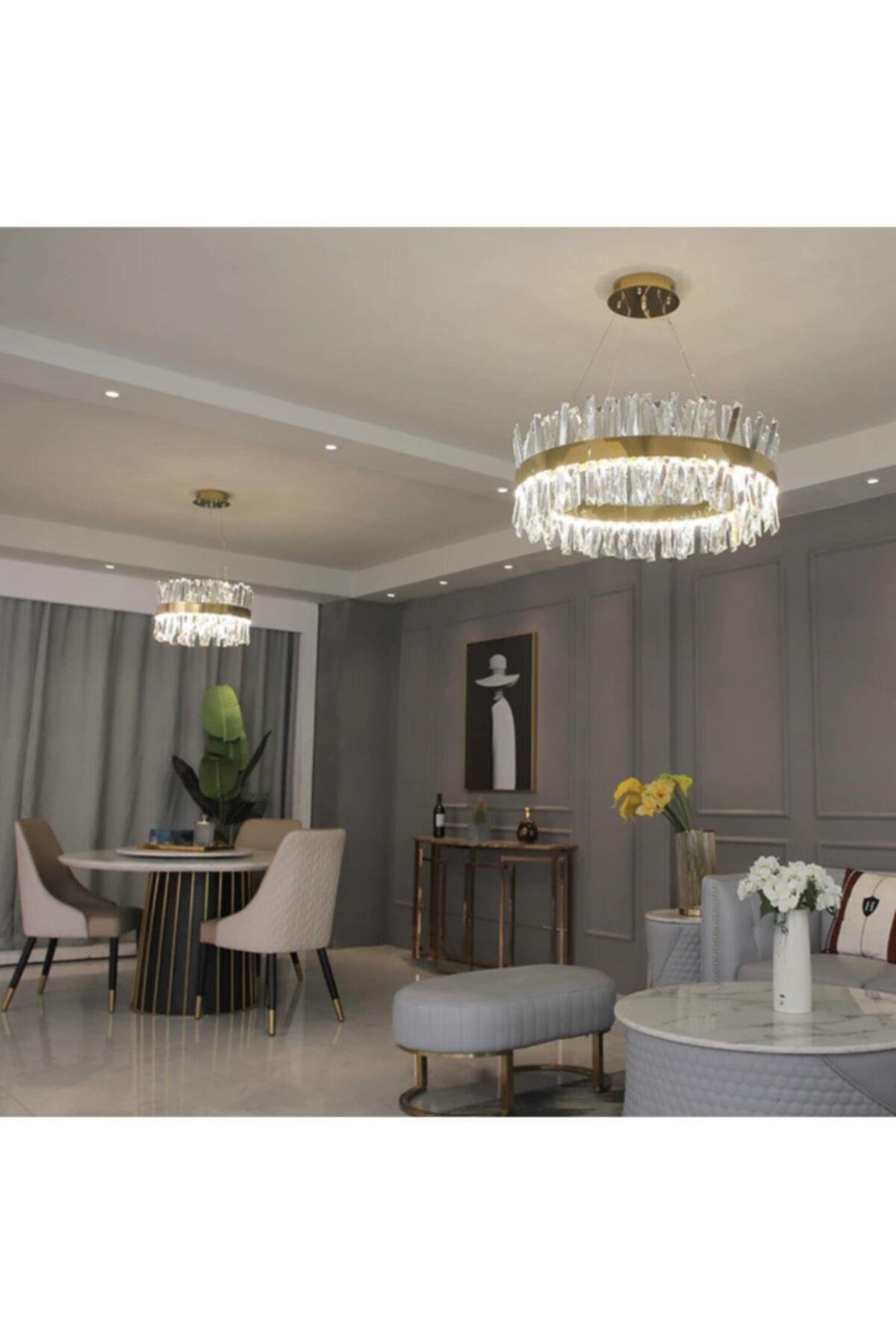 Modern Luxury Kristal Avize Kristal Taşlı Power Led Avize Bronz 50'lik