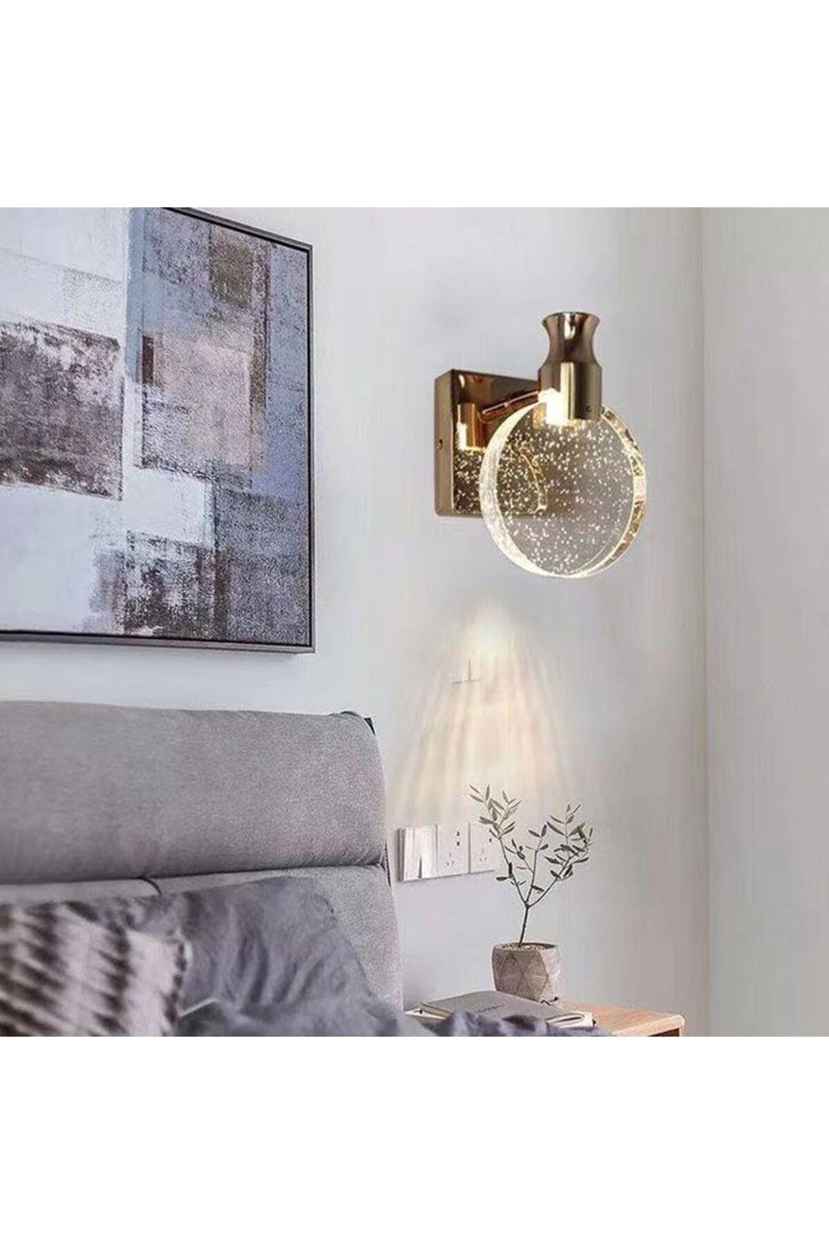 Modern Luxury Kristal Taşlı Led Aplik French Gold Sarı Elektrikli Aplik