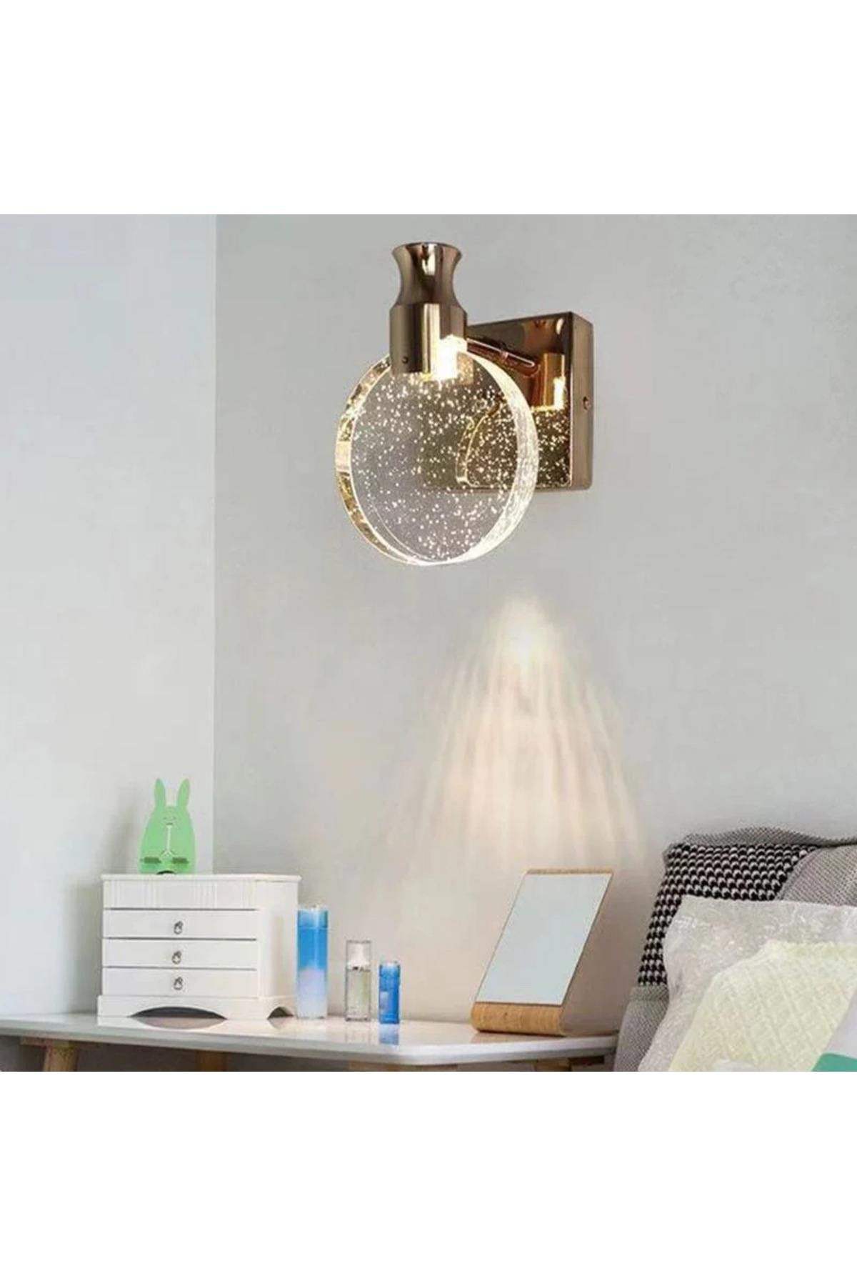 Modern Luxury Kristal Taşlı Led Aplik French Gold Sarı Elektrikli Aplik
