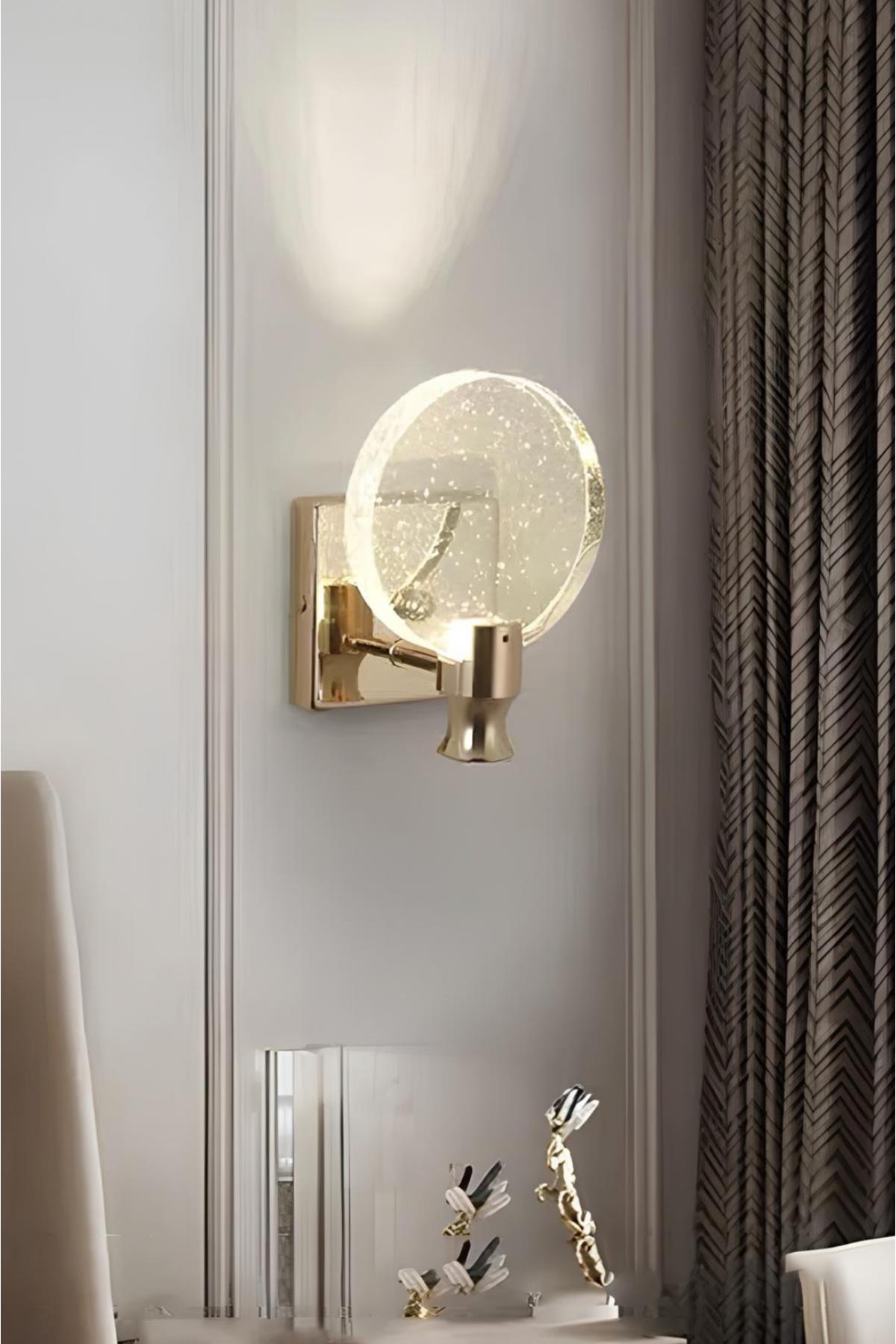 Modern Luxury Kristal Taşlı Led Aplik French Gold Sarı Elektrikli Aplik