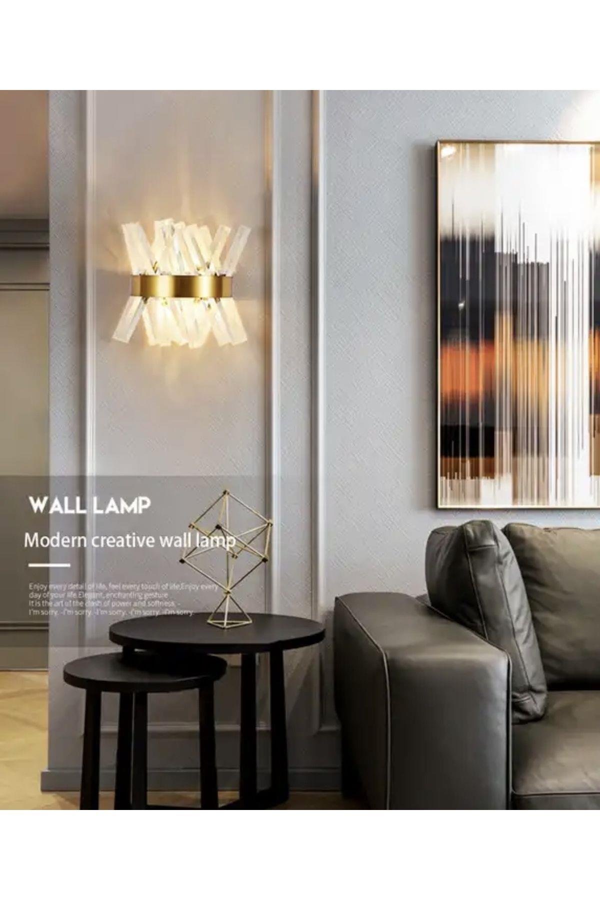 Modern Luxury Kristal Taşlı Ledli Aplik Gold Eskitme Concept Ürün