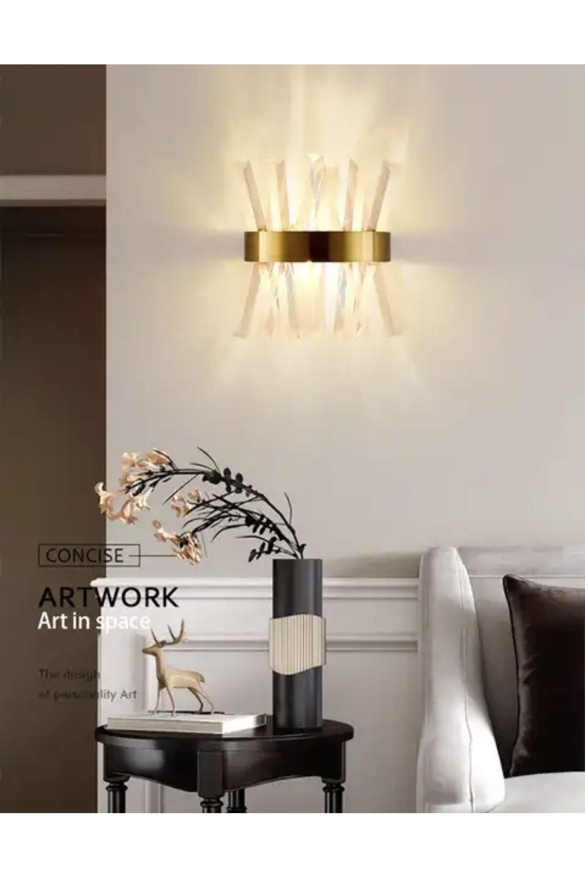 Modern Luxury Kristal Taşlı Ledli Aplik Gold Eskitme Concept Ürün