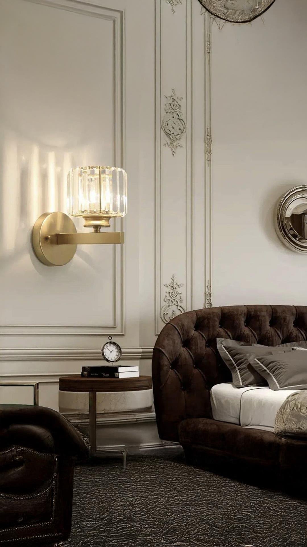 Modern Luxury Kristal Taşlı Pilli Aplik Eskitme Gold Sarı Tak Çalıştır Harika Görsel