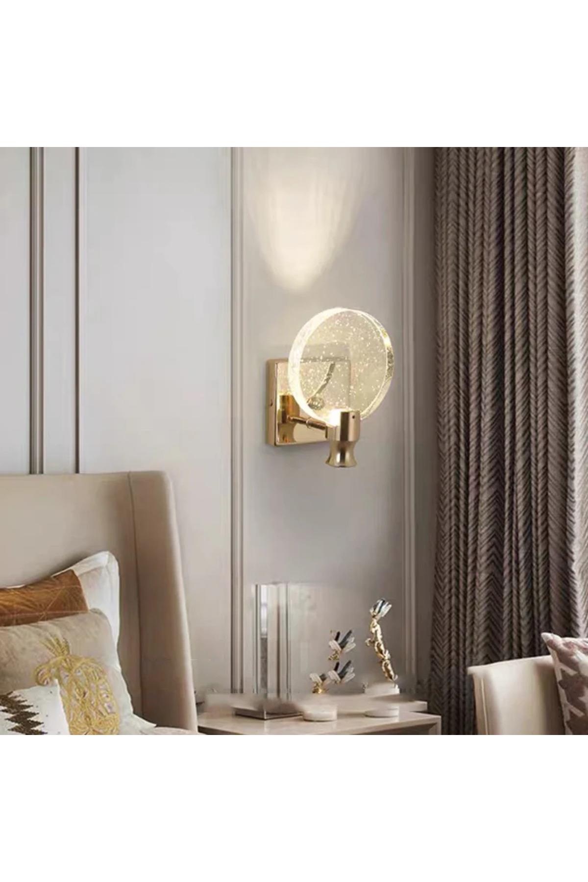 Modern Luxury Kristal Taşlı Pilli Aplik Aç Kapa Buton French Gold Sarı Gün Işığı Ledli Aplik