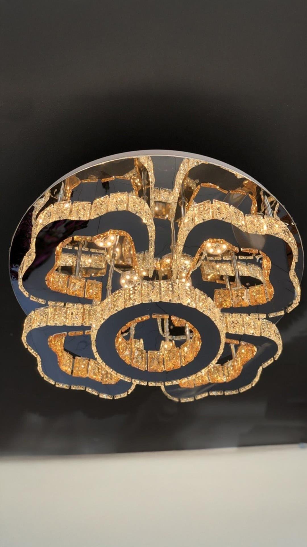 Modern Luxury Kristal Taşlı Plafonyer Led Avize Krom