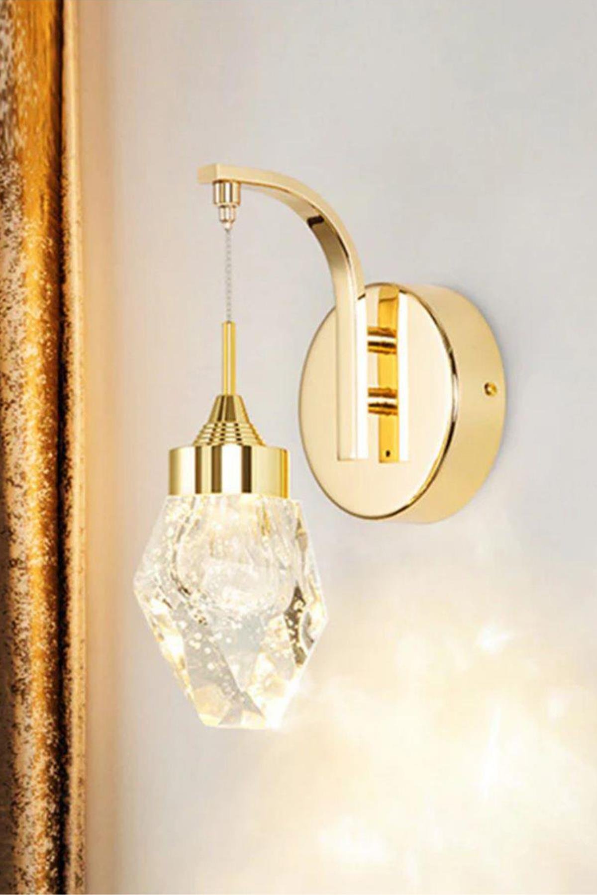 Modern Luxury Kristalize Camlı Led Aplik Gold Sarı Concept Ürün Gün Işığı