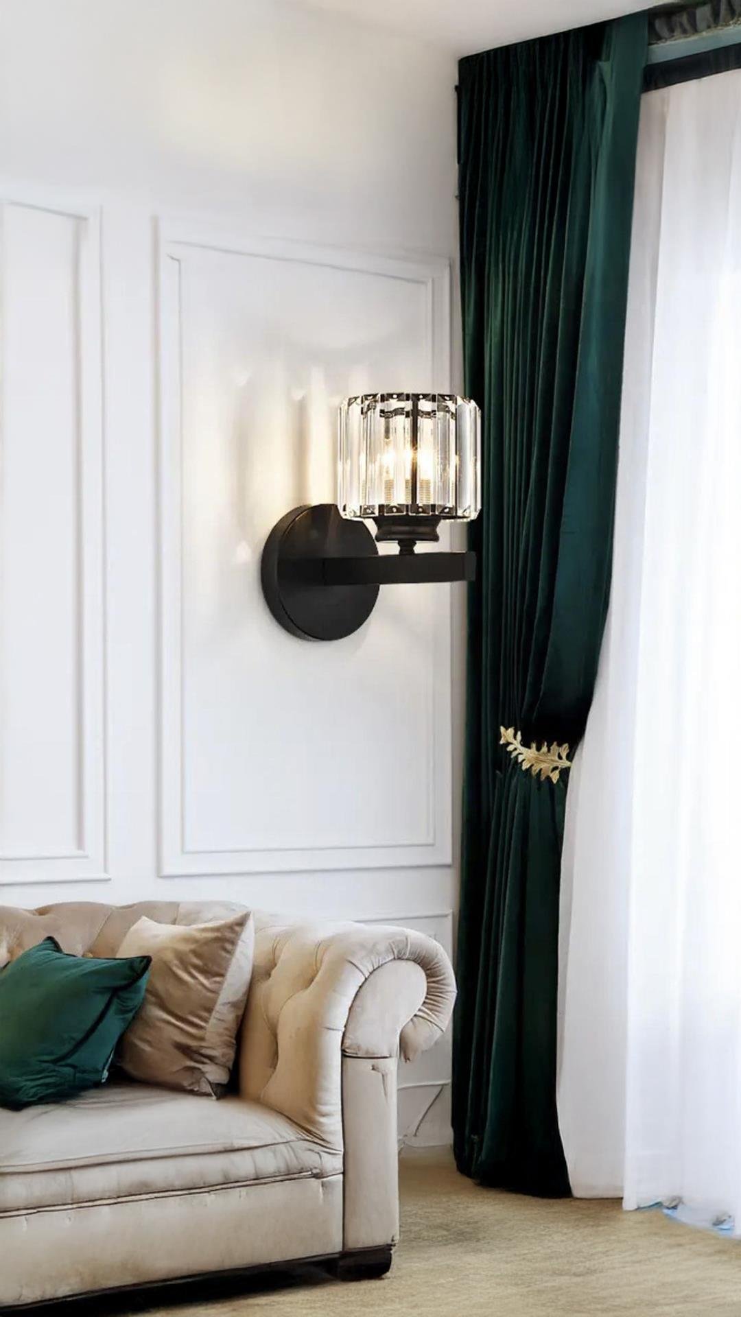 Modern Luxury Pilli Aplik Kristal Taşlı Ledli Aplik Tak Çalıştır Mat Siyah Gövde