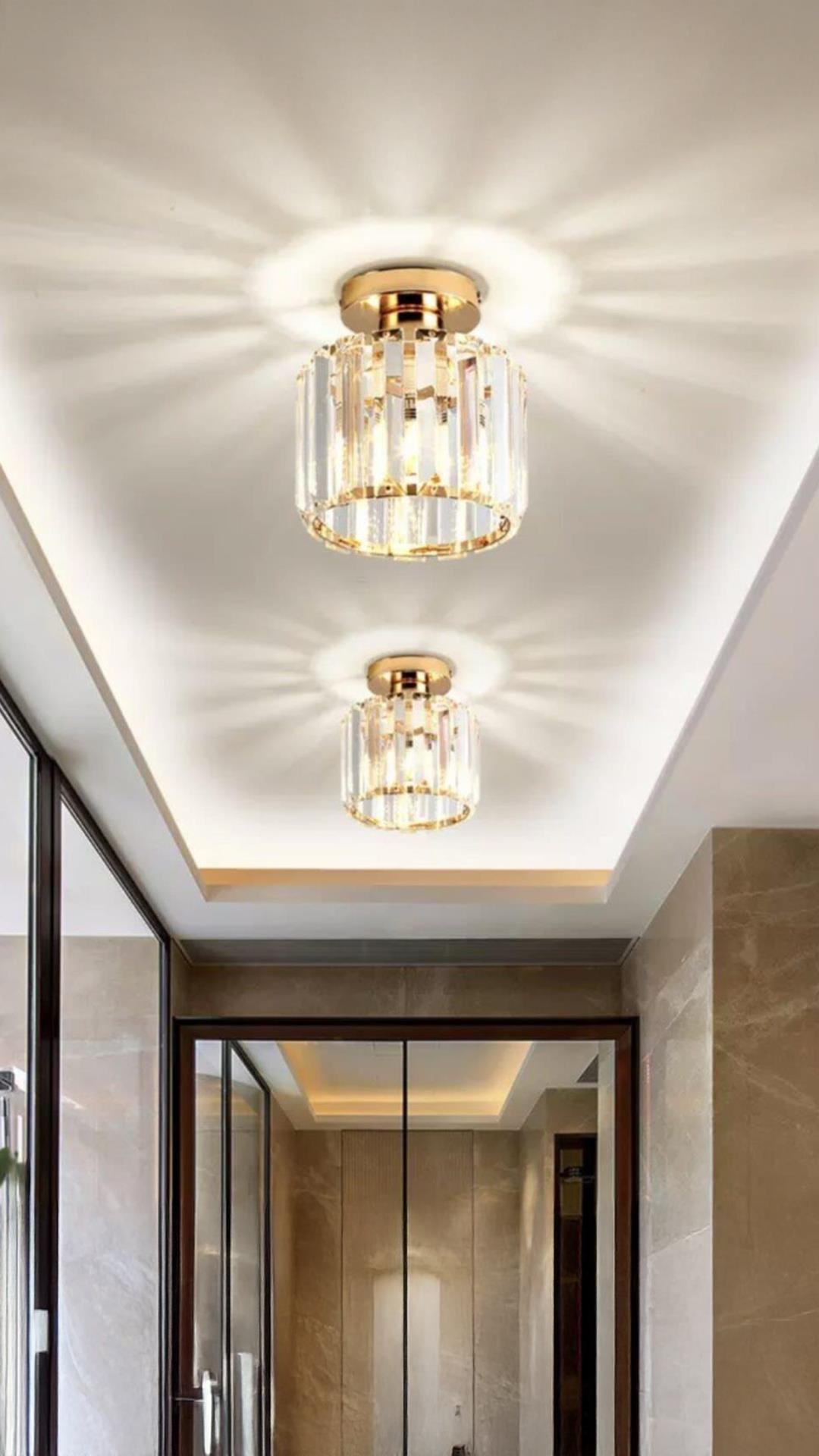 Modern Luxury Plafonyer Kristal Taşlı Gold Sarı Hol Antre Avize 1041