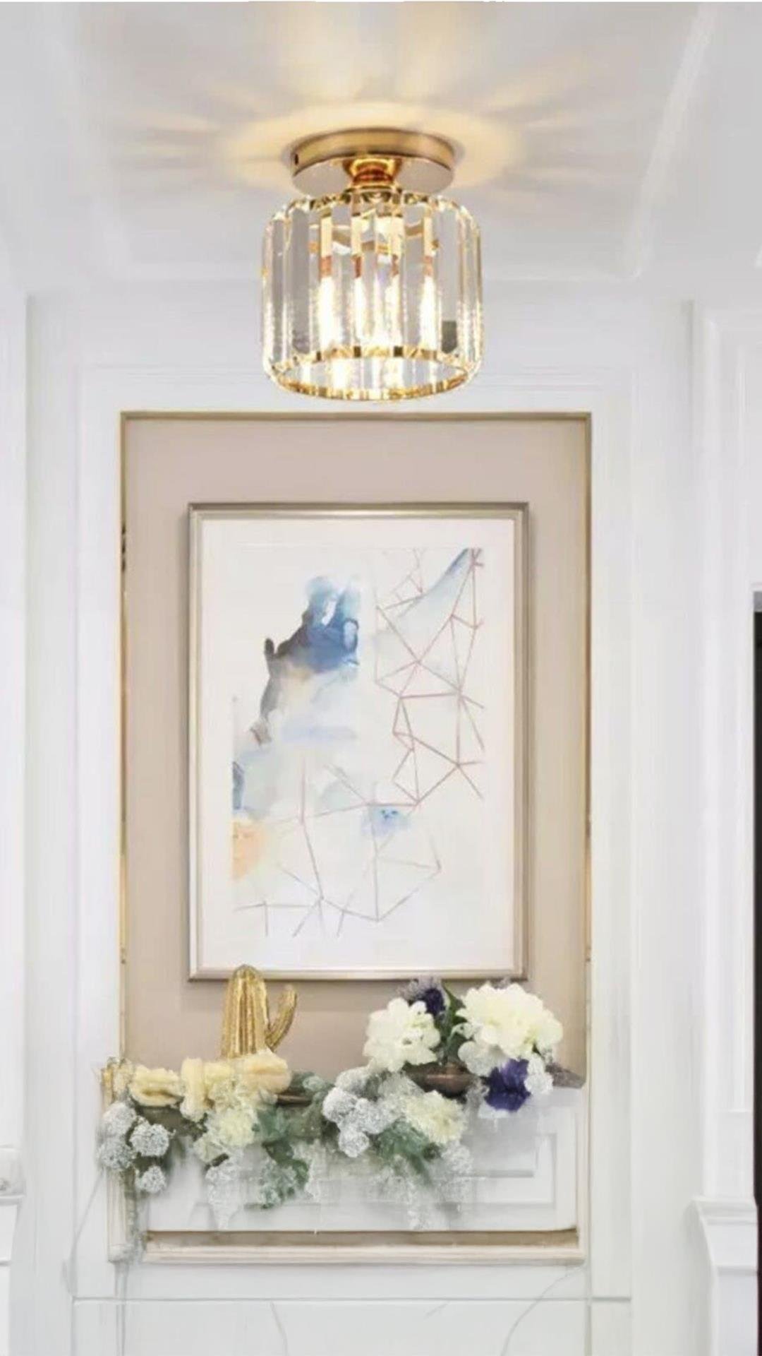 Modern Luxury Plafonyer Kristal Taşlı Avize Gold Sarı Hol Antre Avize