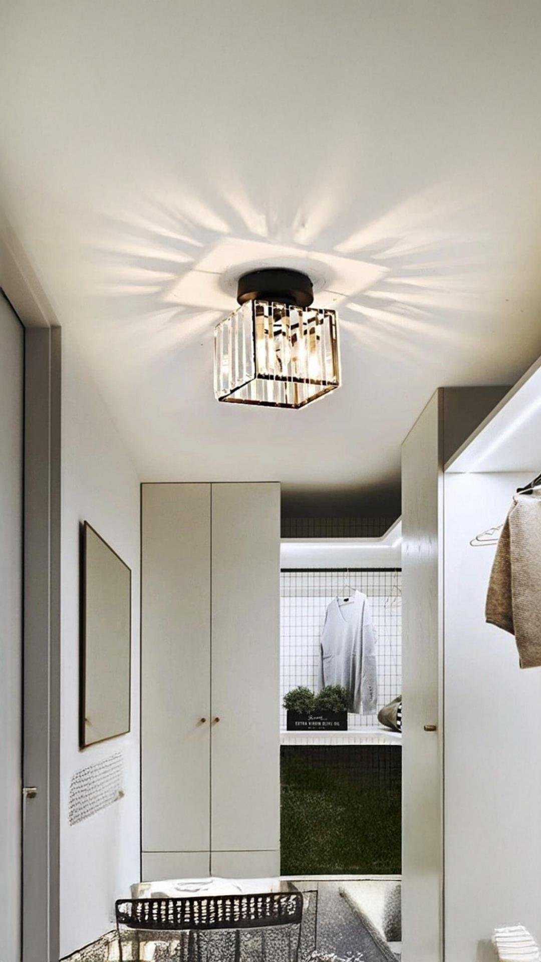 Modern Luxury Plafonyer Tavan Kristal Taşlı Avize Kare Hol Antre Avize Siyah