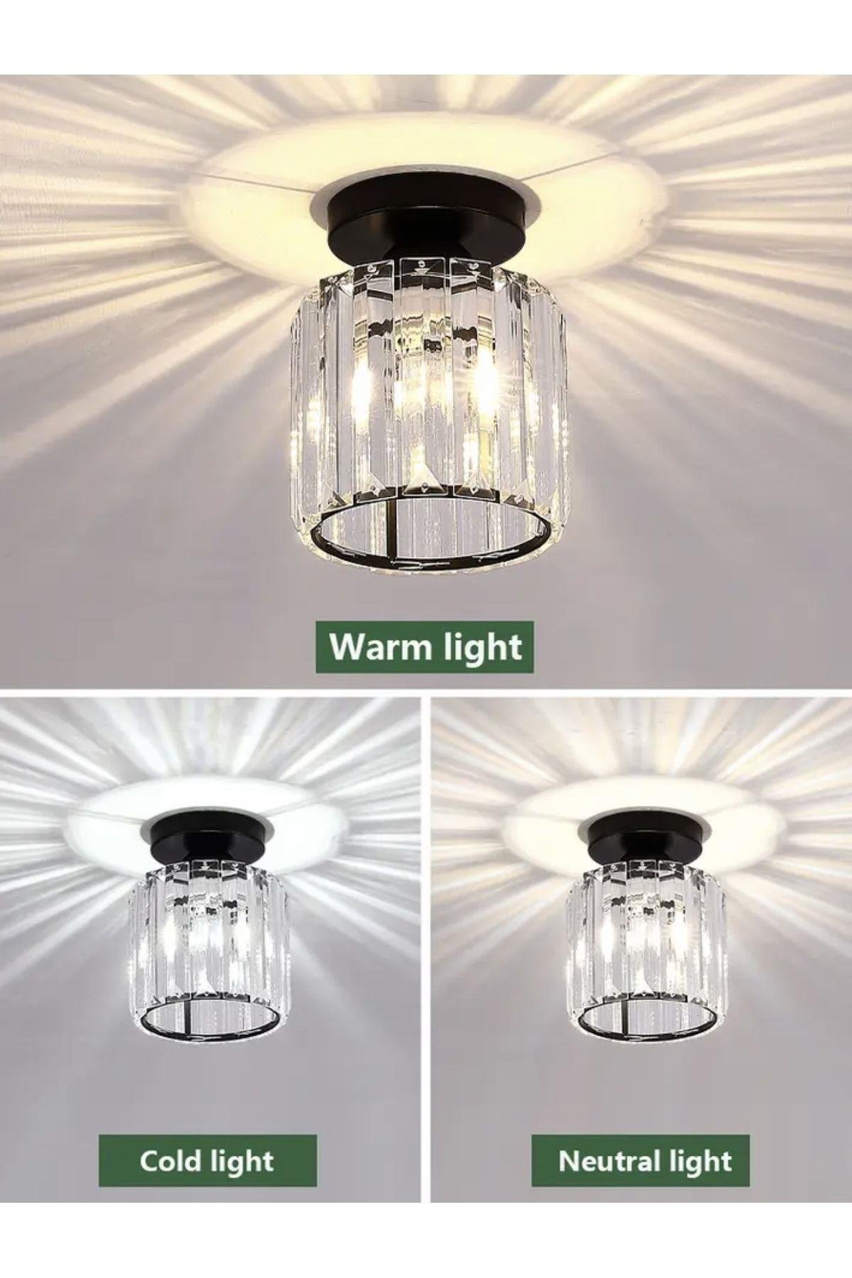 Modern Luxury Plafonyer Tavan Kristal Taşlı Avize Hol Antre Avize Siyah