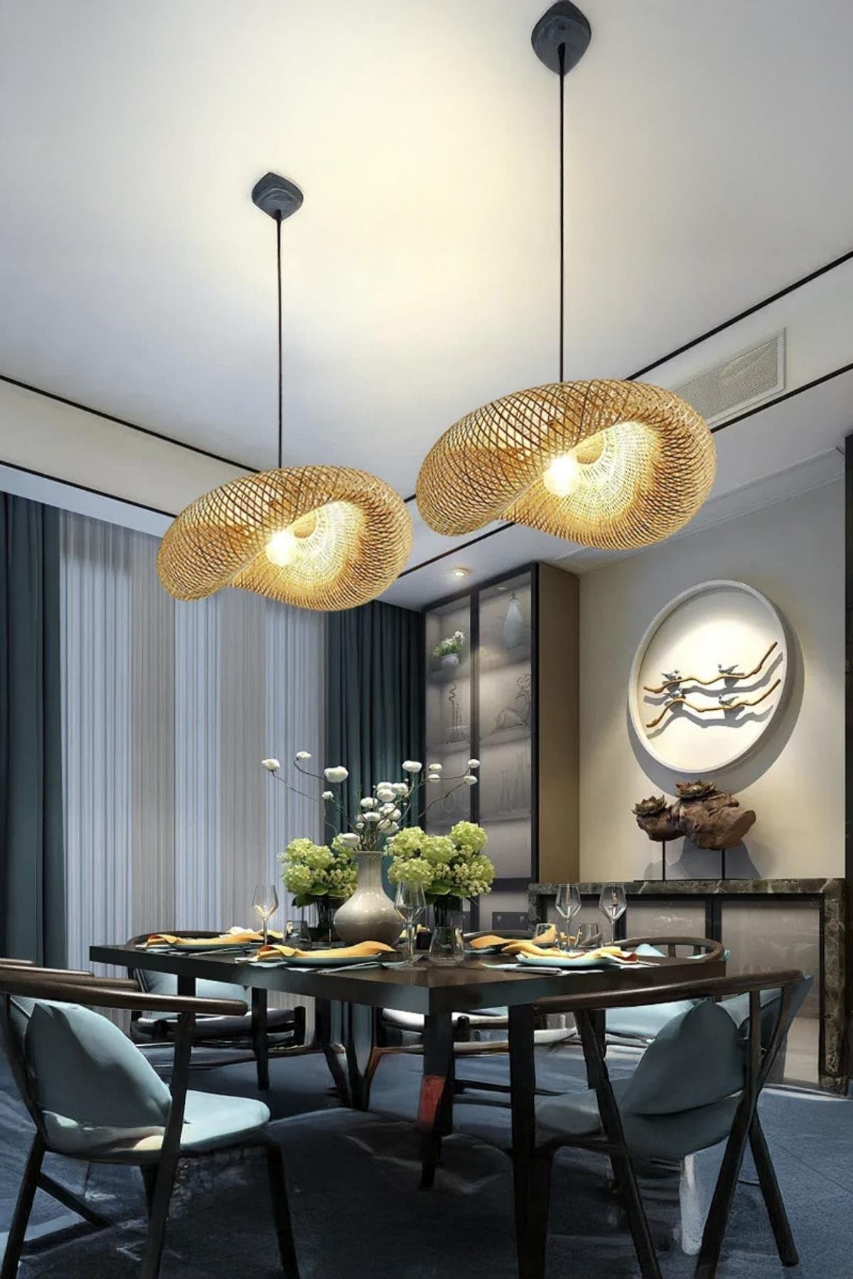 Modern Nordic Tasarım Bamboo Avize Hasır Avize 1.sınıf Kalite 400mm Çap Ferahlık Katar