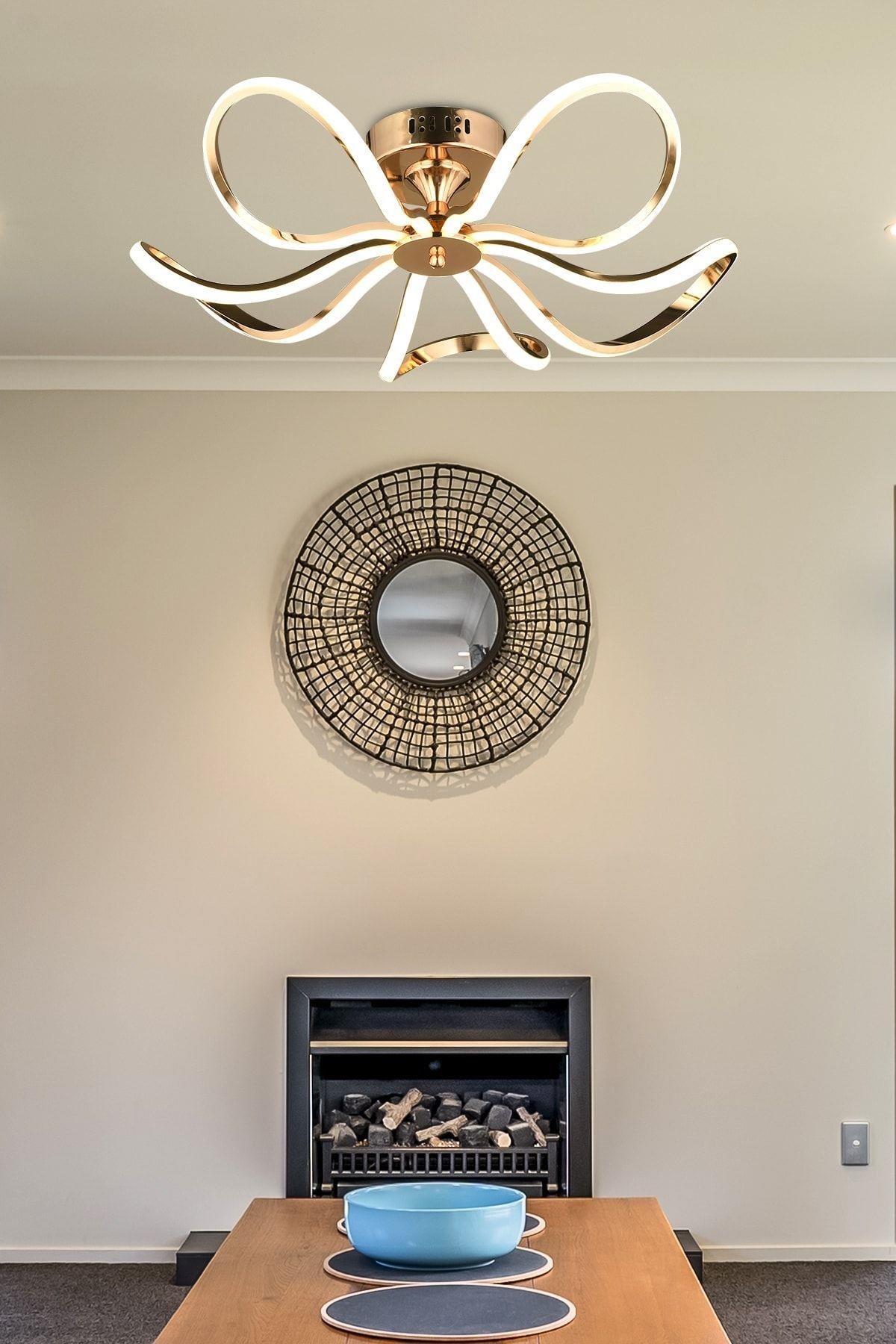 Modern Nordic Tasarım Plafonyer Led Avize Gold Sarı Ledli Avize