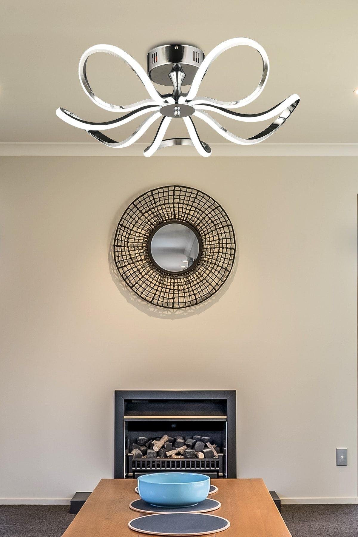 Modern Nordic Tasarım Plafonyer Led Avize Gold Sarı Ledli Avize