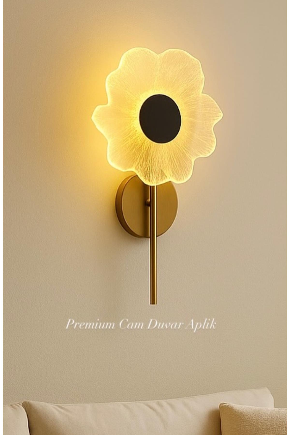 Modern Papatya Led Aplik Kristal Şeffaf Camlı Elektrikli Ledli Aplik Gold Sarı