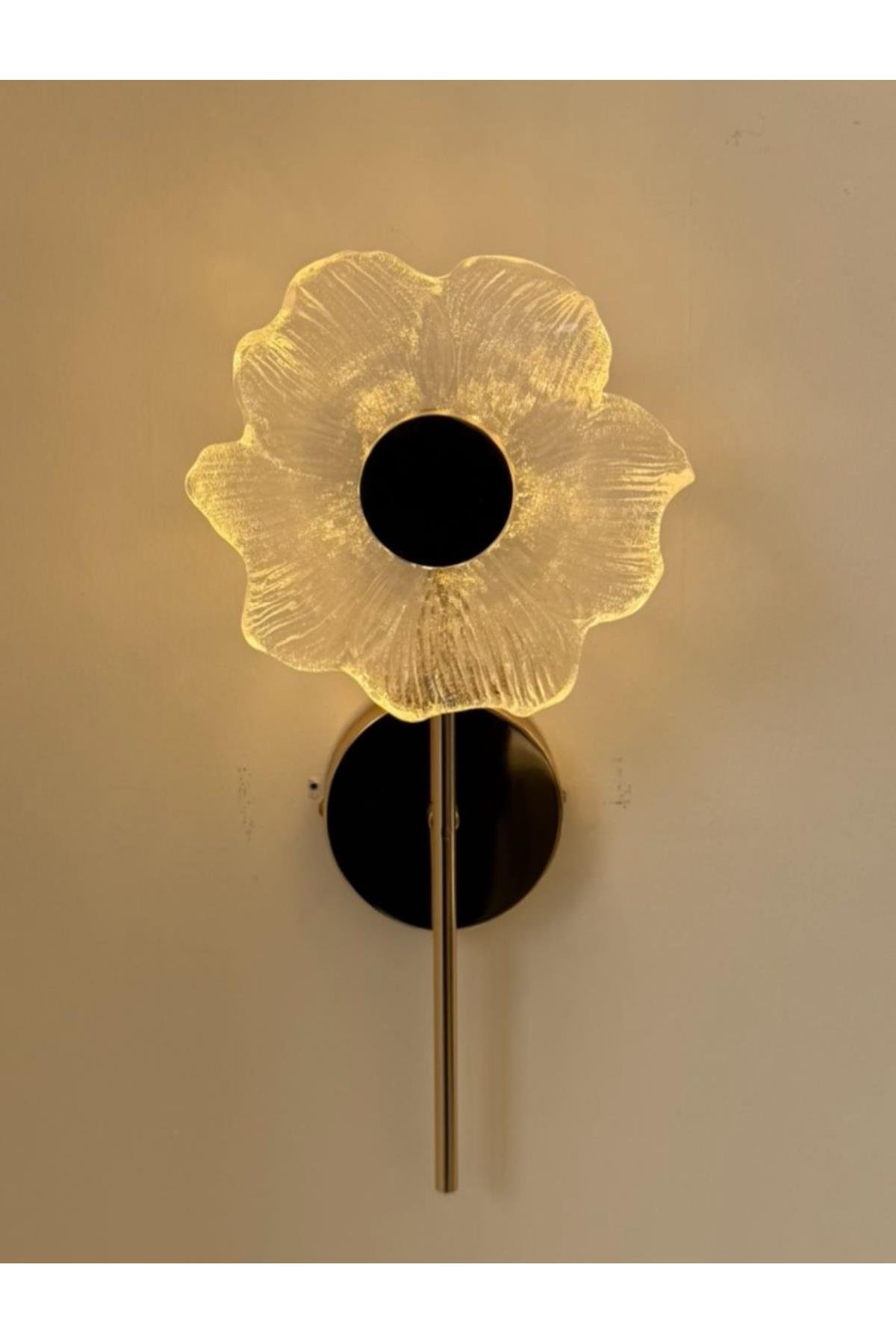 Modern Papatya Led Aplik Kristal Şeffaf Camlı Elektrikli Ledli Aplik Gold Sarı