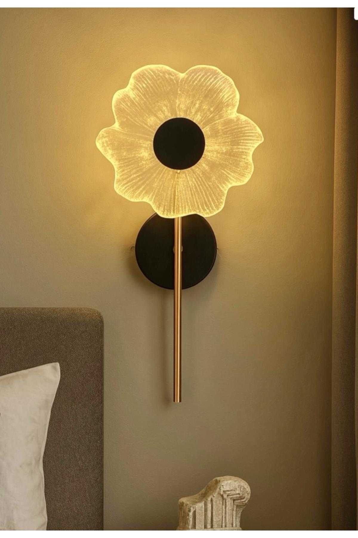 Modern Papatya Led Aplik Kristal Şeffaf Camlı Elektrikli Ledli Aplik Gold Sarı