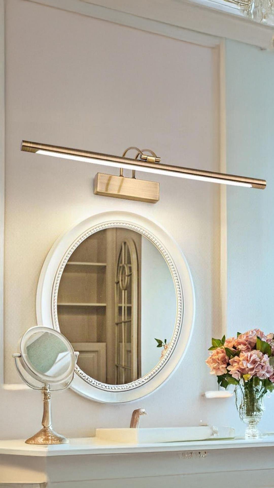 Modern Pilli Aplik Banyo Duvar Ayna Tablo Aydınlatması Flüt Kuğu Aplik Bronz Eskitme Pil Hediyeli
